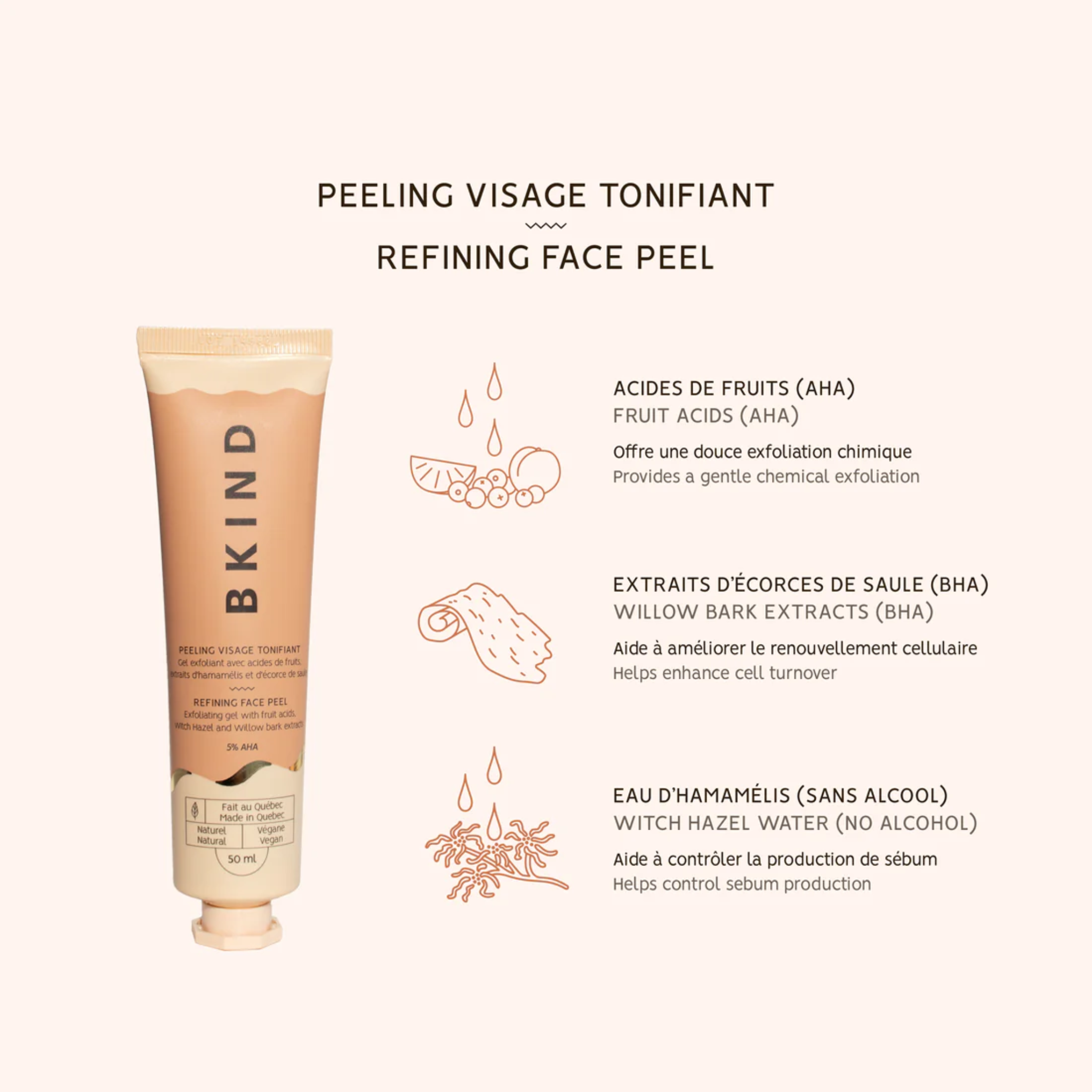 BKIND. Peeling Visage Tonifiant avec AHA et BHA - 50 ml