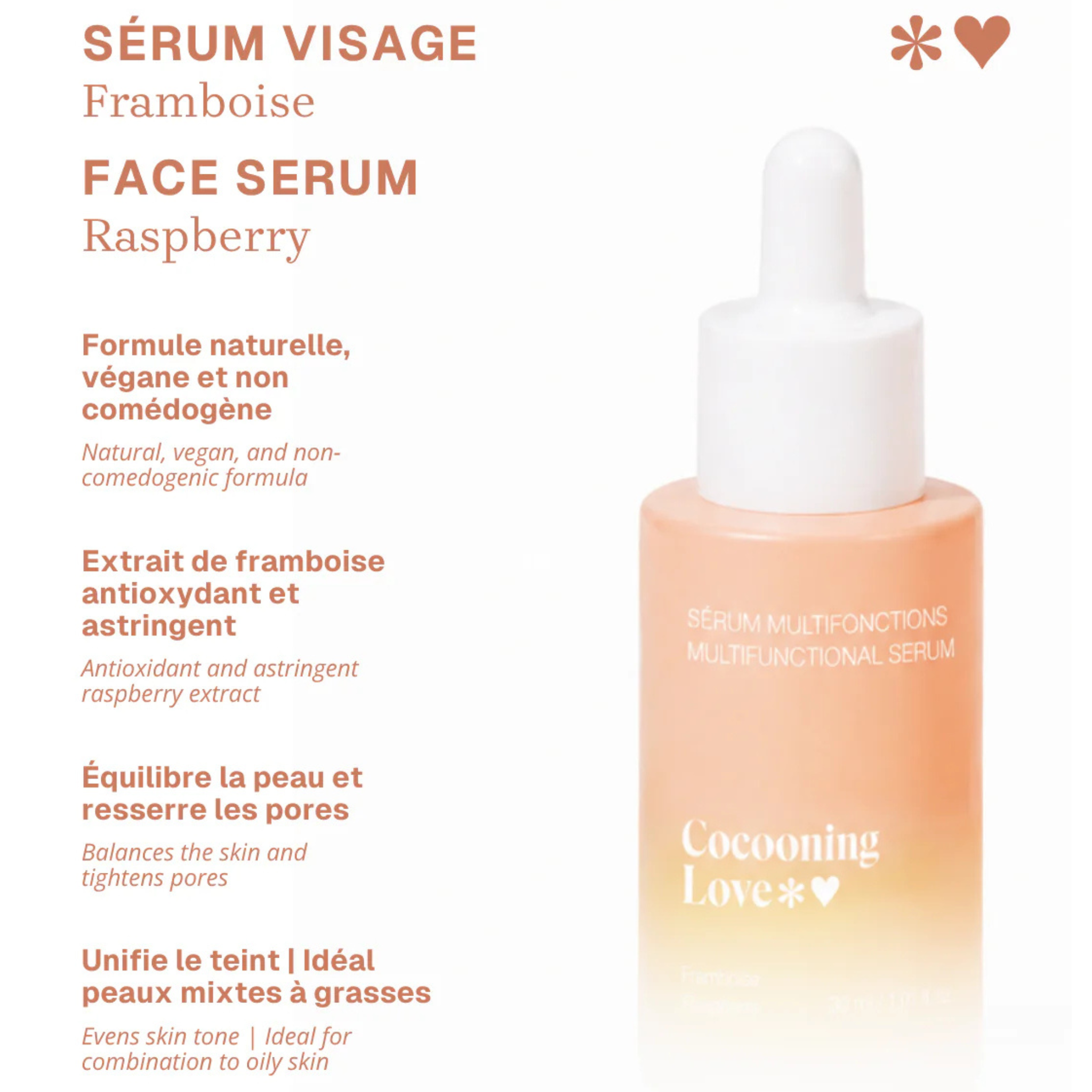 Cocooning Love. Raspberry Facial Serum for Combination to Oily Skin - 30 ml
