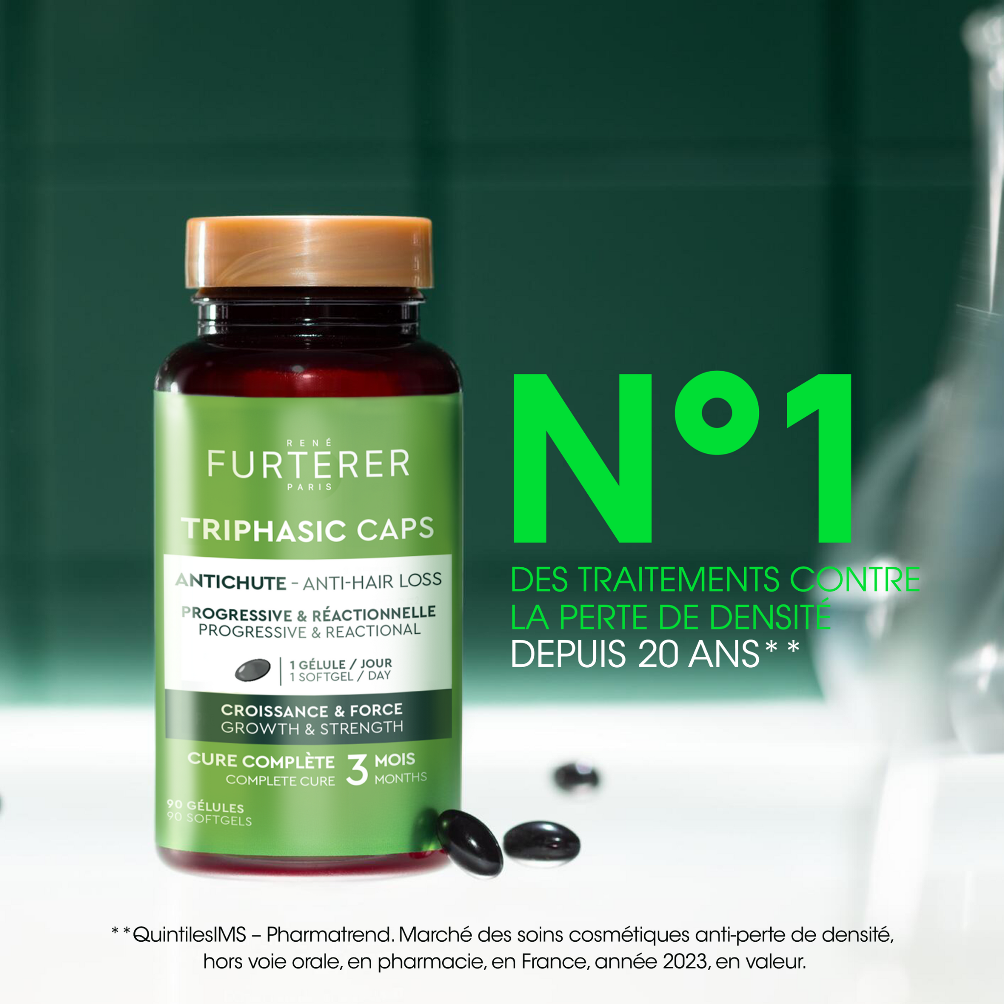 René Furterer. Triphasic Food Supplement for Progressive and Reactive Hair Loss - 90 Capsules