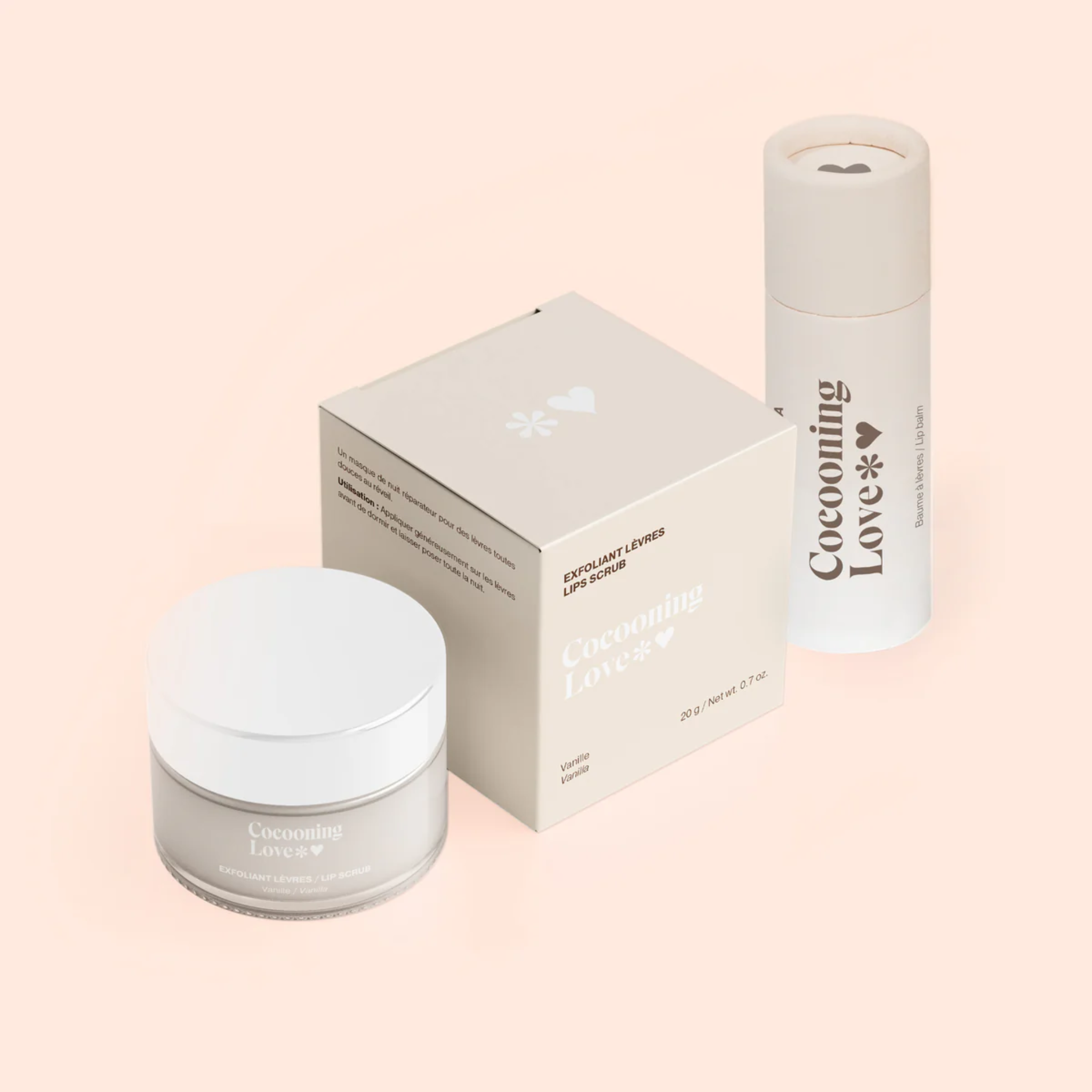 Cocooning Love. Duo Lèvres Vanille - Exfoliant et Baume