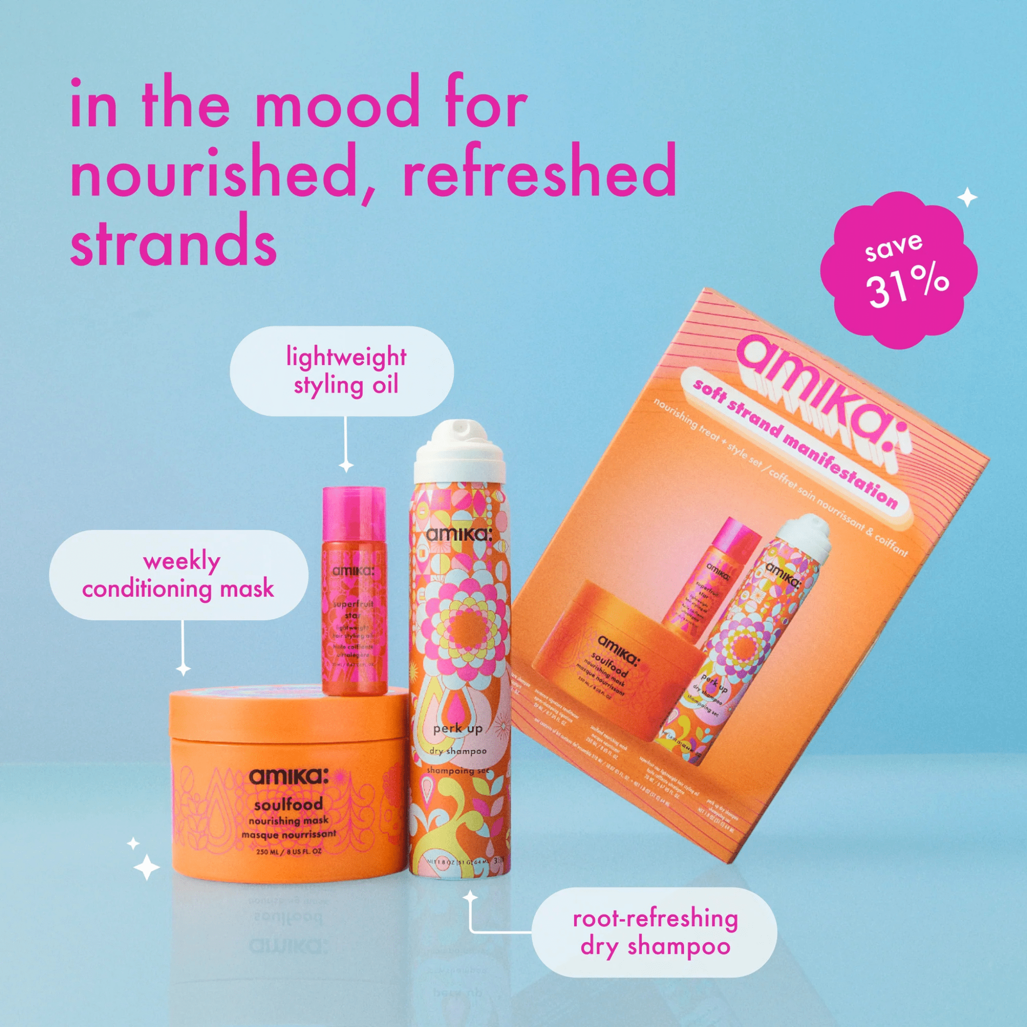 Amika. Coffret Des Fêtes Soft Strand Manifestation - Soin Nourrissant et Coiffant - Concept C. Shop