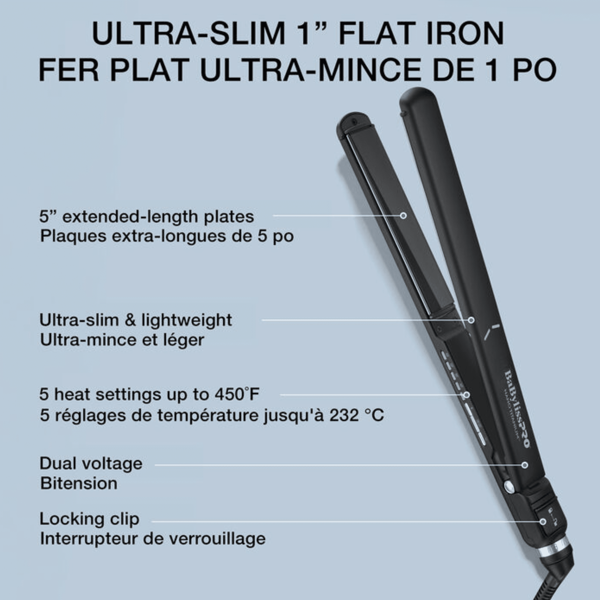 Babyliss. Fer Plat Ultra - Mince Nano Titanium Plaques En Titane Noir - 1 Po - Concept C. Shop