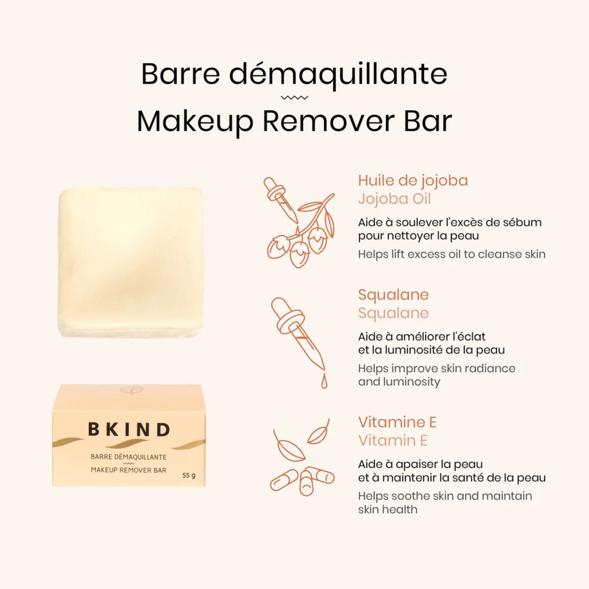 Bkind. Barre Démaquillante avec Squalane et Vitamine E - 55 gr - Concept C. Shop