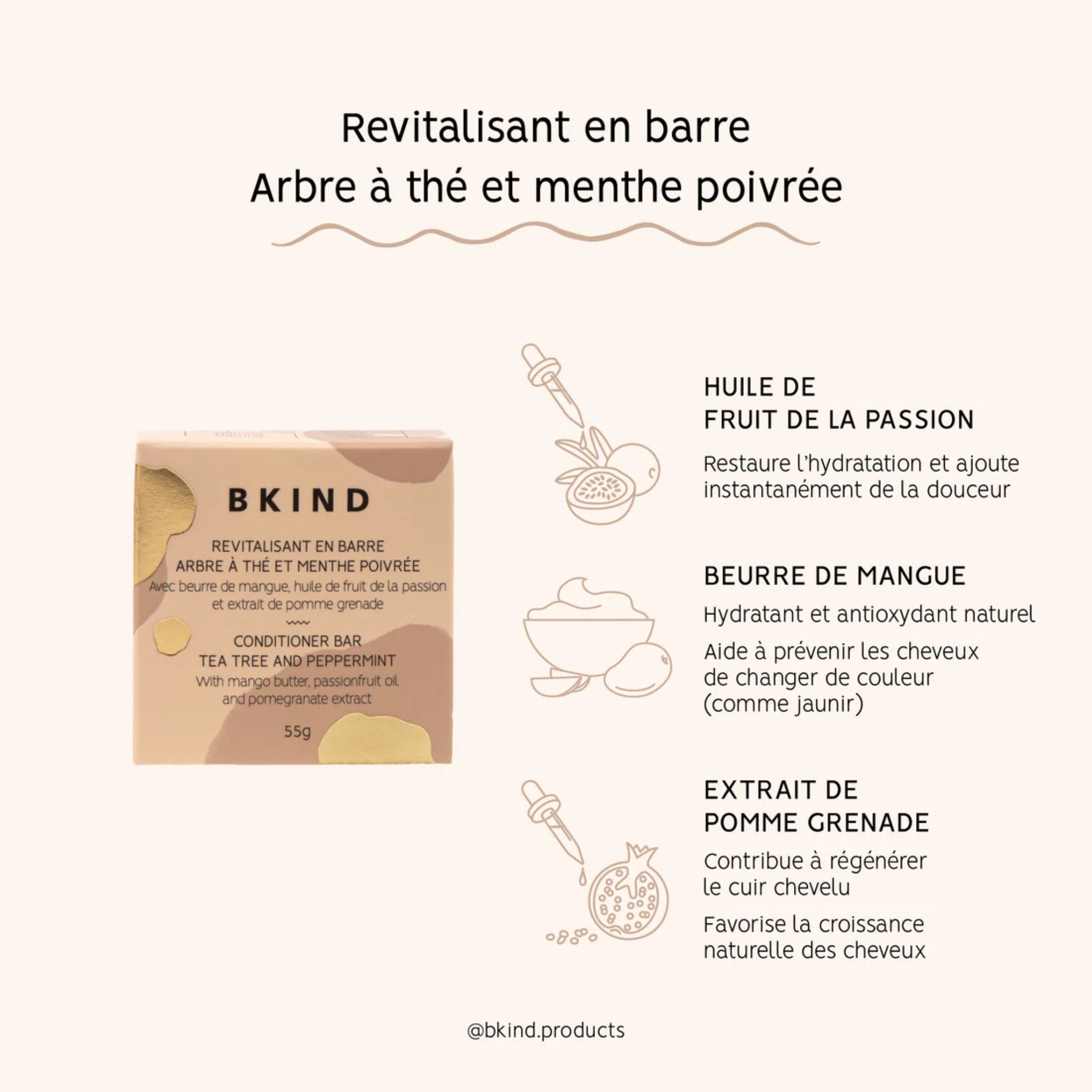 BKIND. Revitalisant en Barre Cheveux Colorés et/ou Blancs - 55 gr - Concept C. Shop
