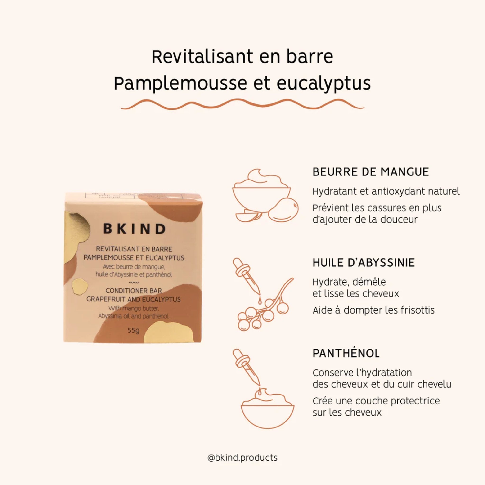 BKIND. Revitalisant en Barre Cheveux Normaux et/ou à Tendance Grasse - 55 gr - Concept C. Shop