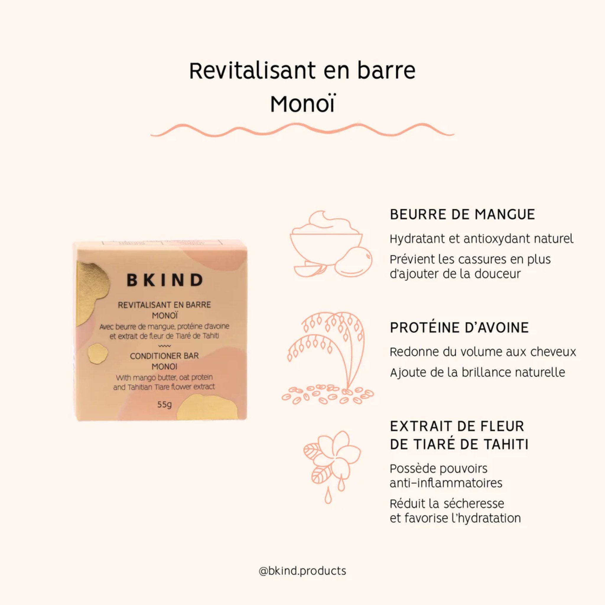 BKIND. Revitalisant en Barre Cheveux Secs ou Fins - 55 g - Concept C. Shop