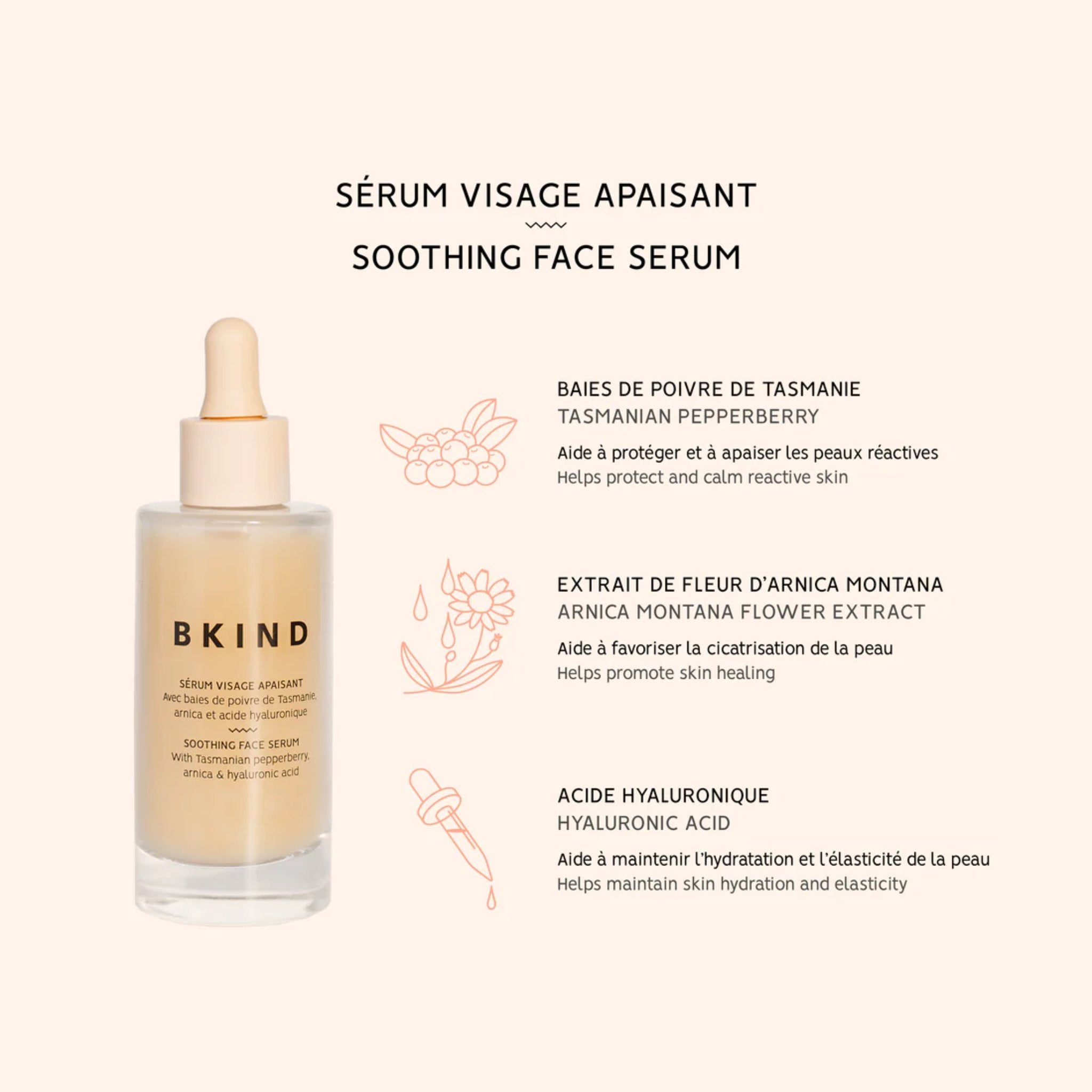 BKIND. Sérum Visage Apaisant avec Arnica et Acide Hyaluronique - 48 ml - Concept C. Shop