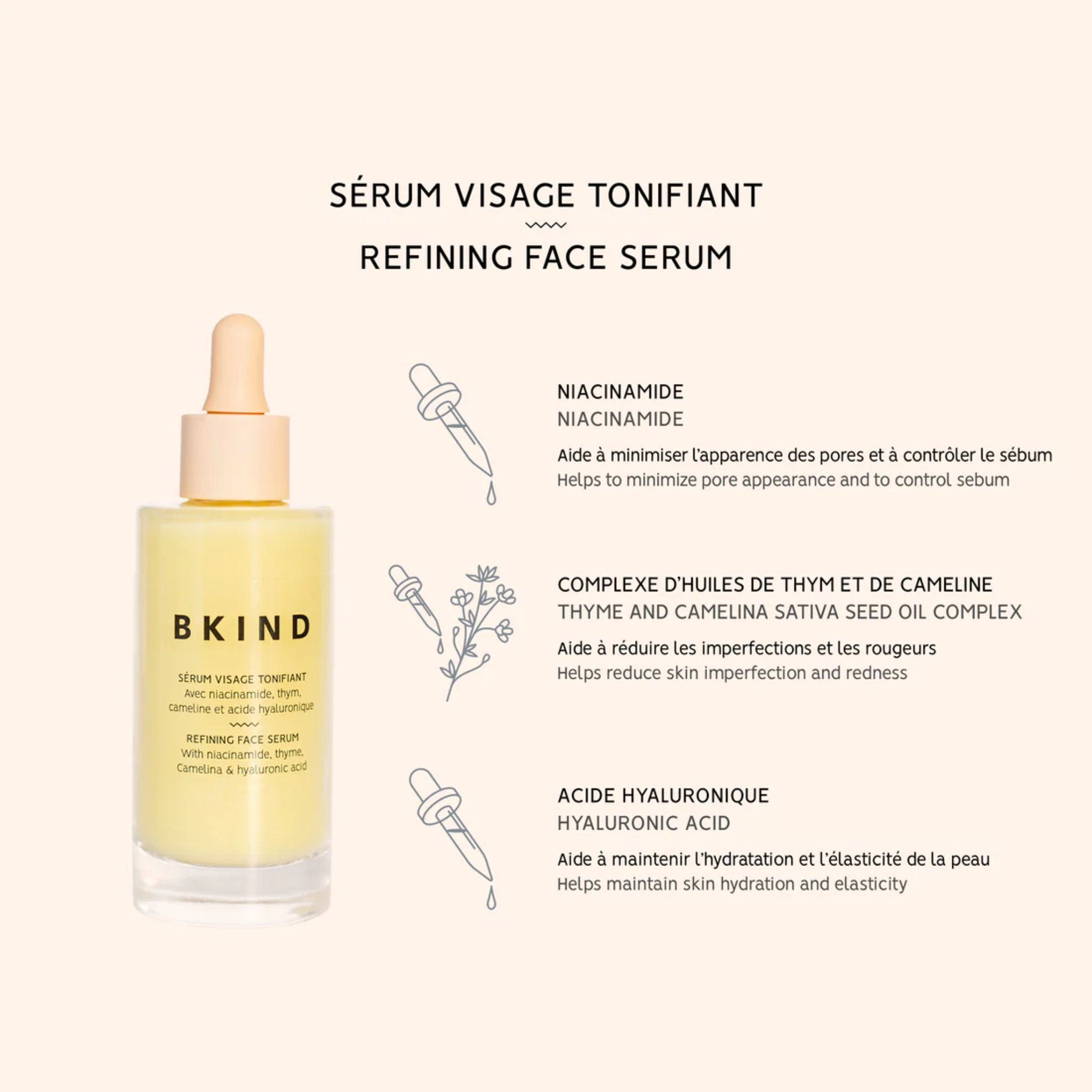 BKIND. Sérum Visage Tonifiant avec Niacinamide et Eau d'Hamamélis - 48 ml - Concept C. Shop