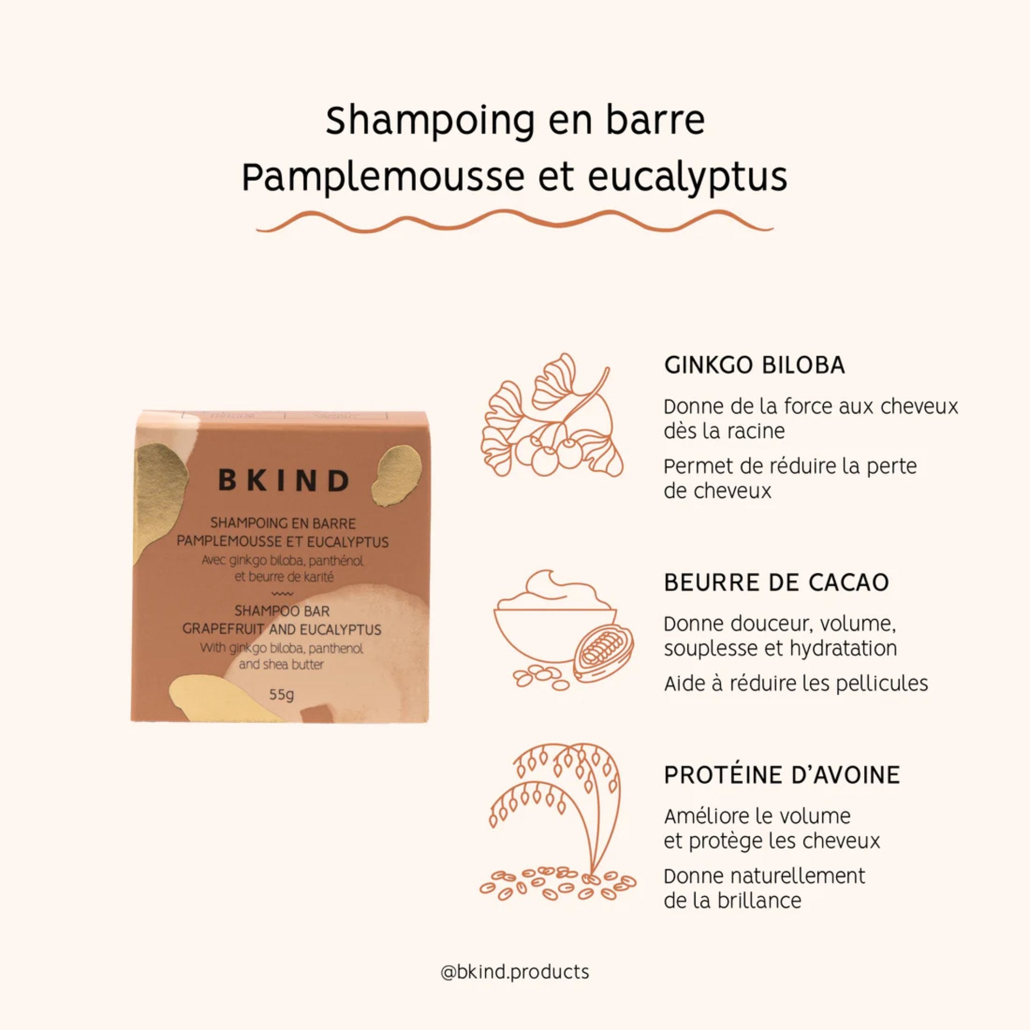 BKIND. Shampoing en Barre Cheveux Normaux et/ou à Tendance Grasse - 55 gr - Concept C. Shop