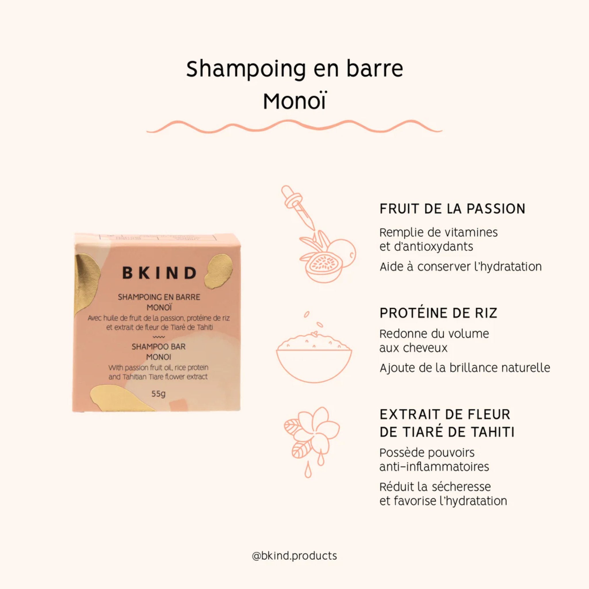 BKIND. Shampoing en Barre Cheveux Secs ou Fins - 55 g - Concept C. Shop
