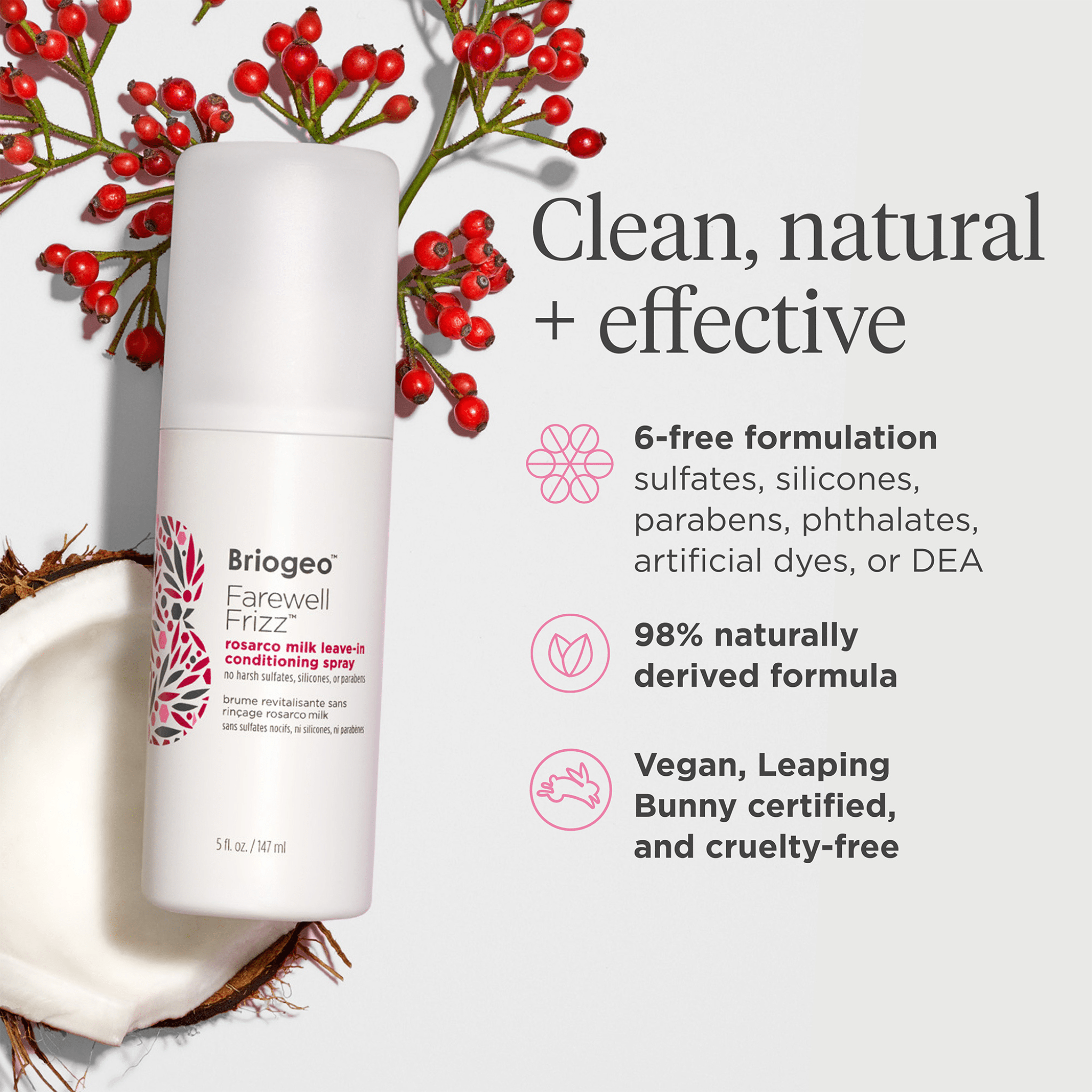Briogeo. Brume Revitalisante Sans - Rinçage Rosarco Farewell Frizz - 147 ml - Concept C. Shop