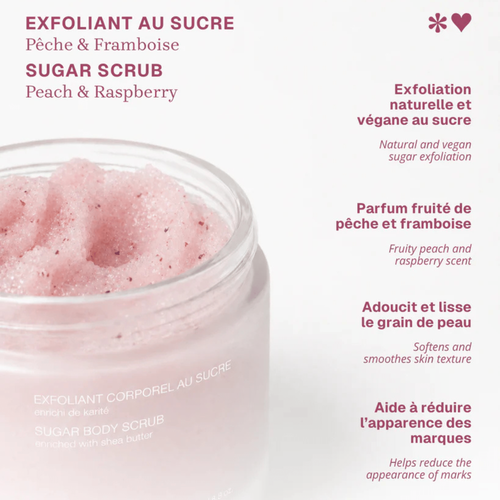 Cocooning Love. Exfoliant Corporel Au Sucre Pêche & Framboise - 250 g - Concept C. Shop