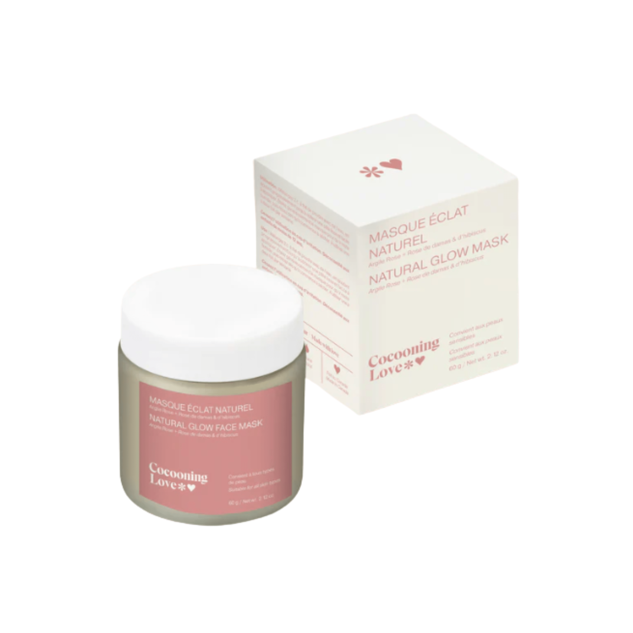 Cocooning Love. Masque Éclat Naturel Argile Rose + Rose De Damas & D'Hibiscus - 60 g - Concept C. Shop