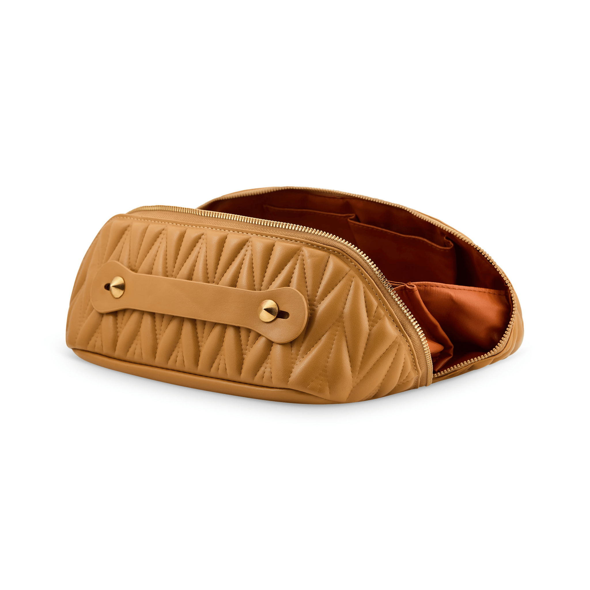 Concept C. Trousse Cosmétique Matelassée en Cuir Vegan - Caramel - Concept C. Shop