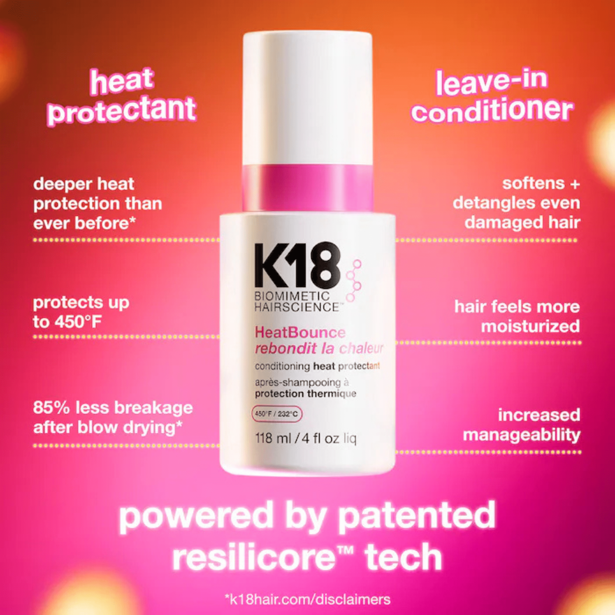K18. Revitalisant Sans - Rinçage à Protection Thermique Heat Bounce - 118 ml - Concept C. Shop