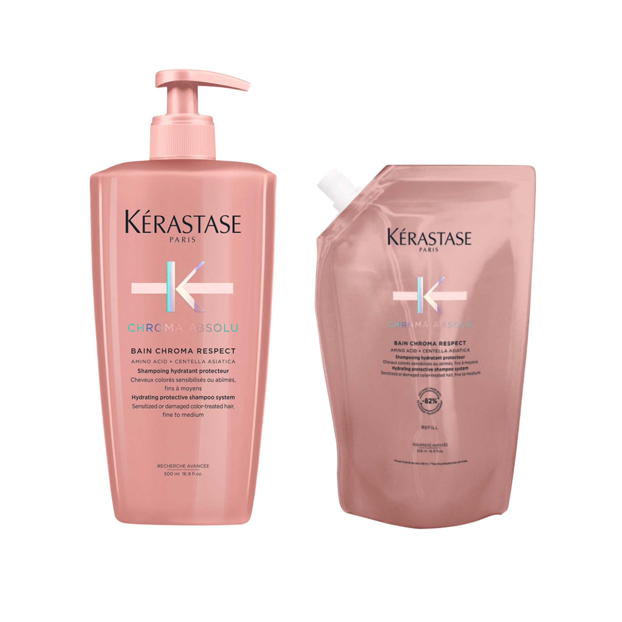 Kérastase. Chroma Absolu Bain Chroma Respect - Duo Recharge Et Bouteille 500 ml - Concept C. Shop