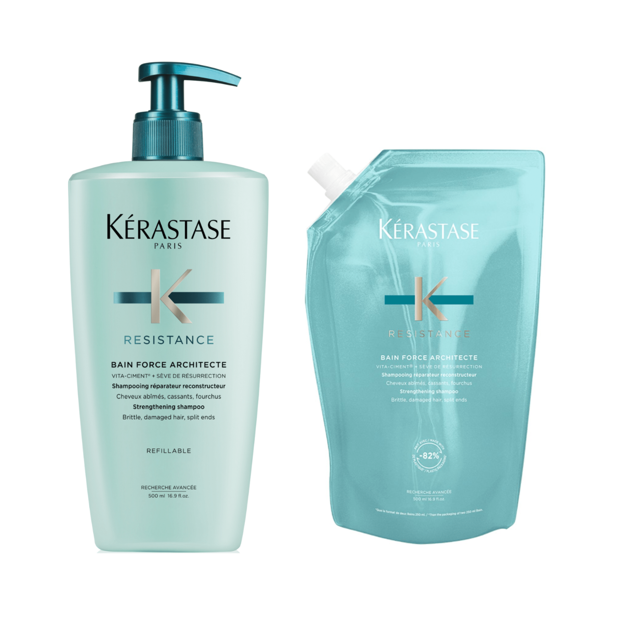 Kérastase. Résistance Bain Force Architecte - Duo Recharge Et Bouteille 500 ml - Concept C. Shop