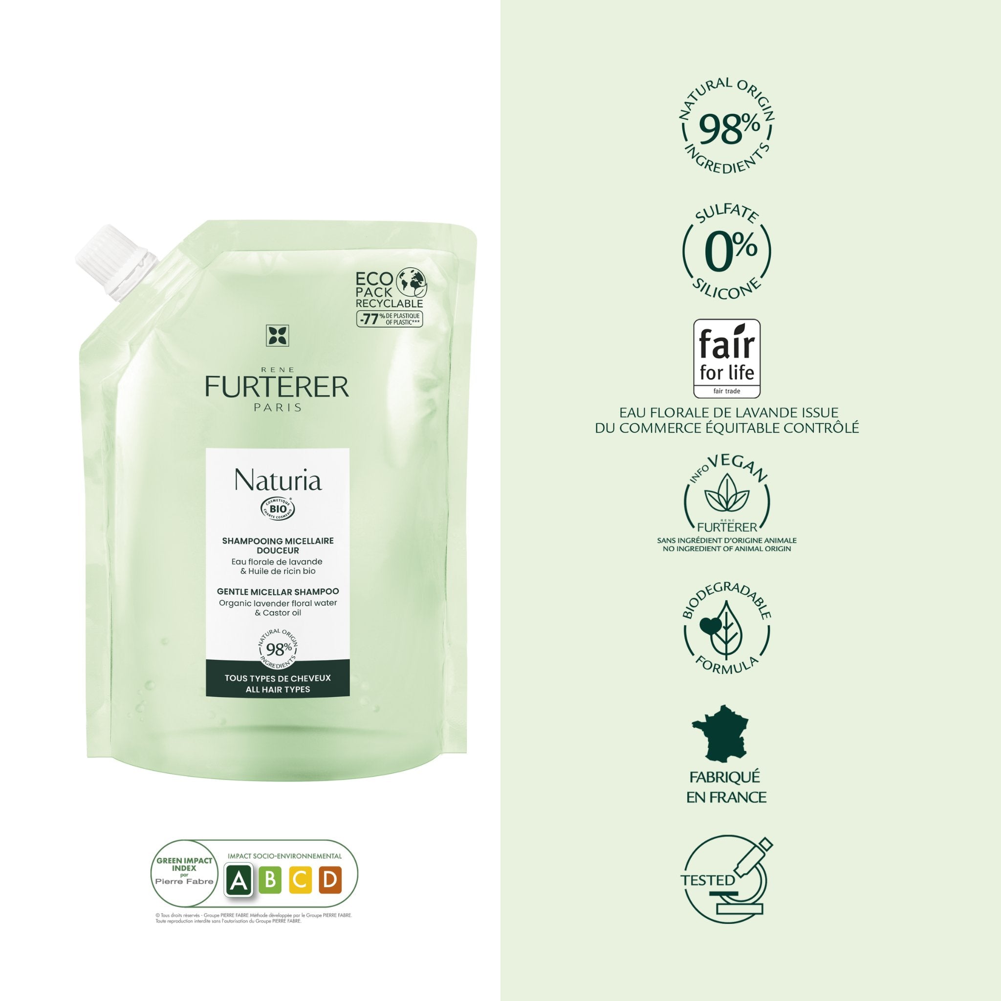 René Furterer. Naturia Éco - Recharge Shampoing Micellaire - 400 ml - Concept C. Shop