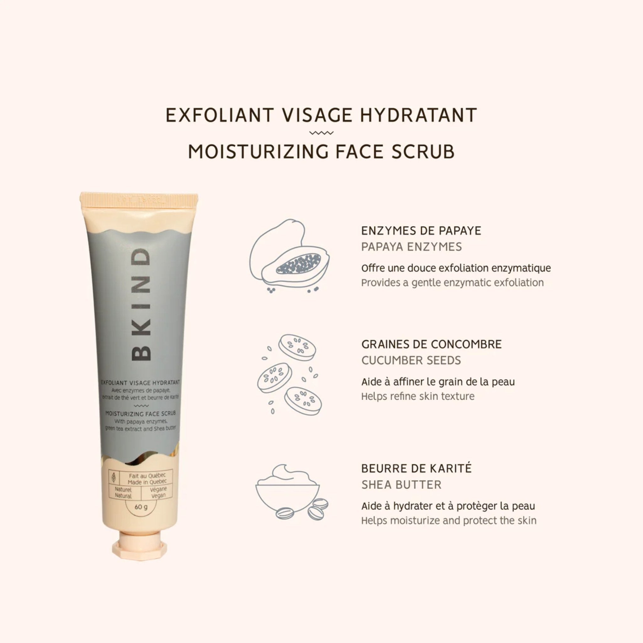 Bkind. Exfoliant Hydratant Visage avec Enzymes de Papaye et Extrait de Thé Vert - 60 gr - Concept C. Shop