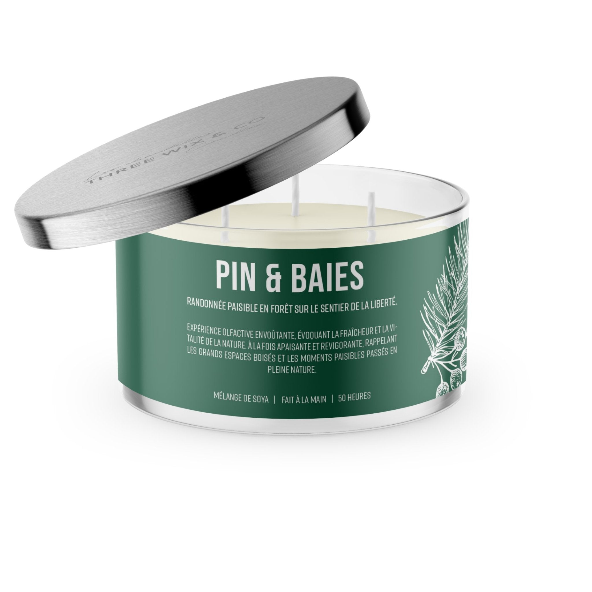 Concept C. Chandelle parfumée à 3 mèches Pins et Baies - 50 heures - Concept C. Shop
