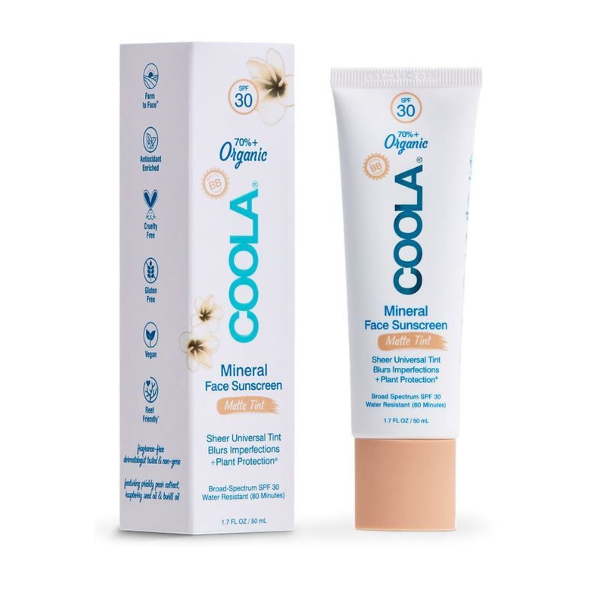 Coola. Crème Solaire Minérale Teintée fini mat pour le Visage FPS 30 - 50 ml - Concept C. Shop