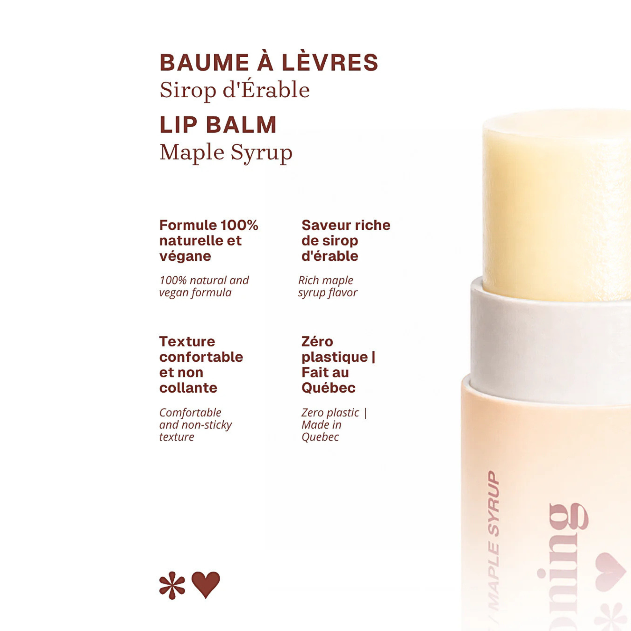 Cocooning Love. Baume à Lèvres Sirop d'Érable - 10 g