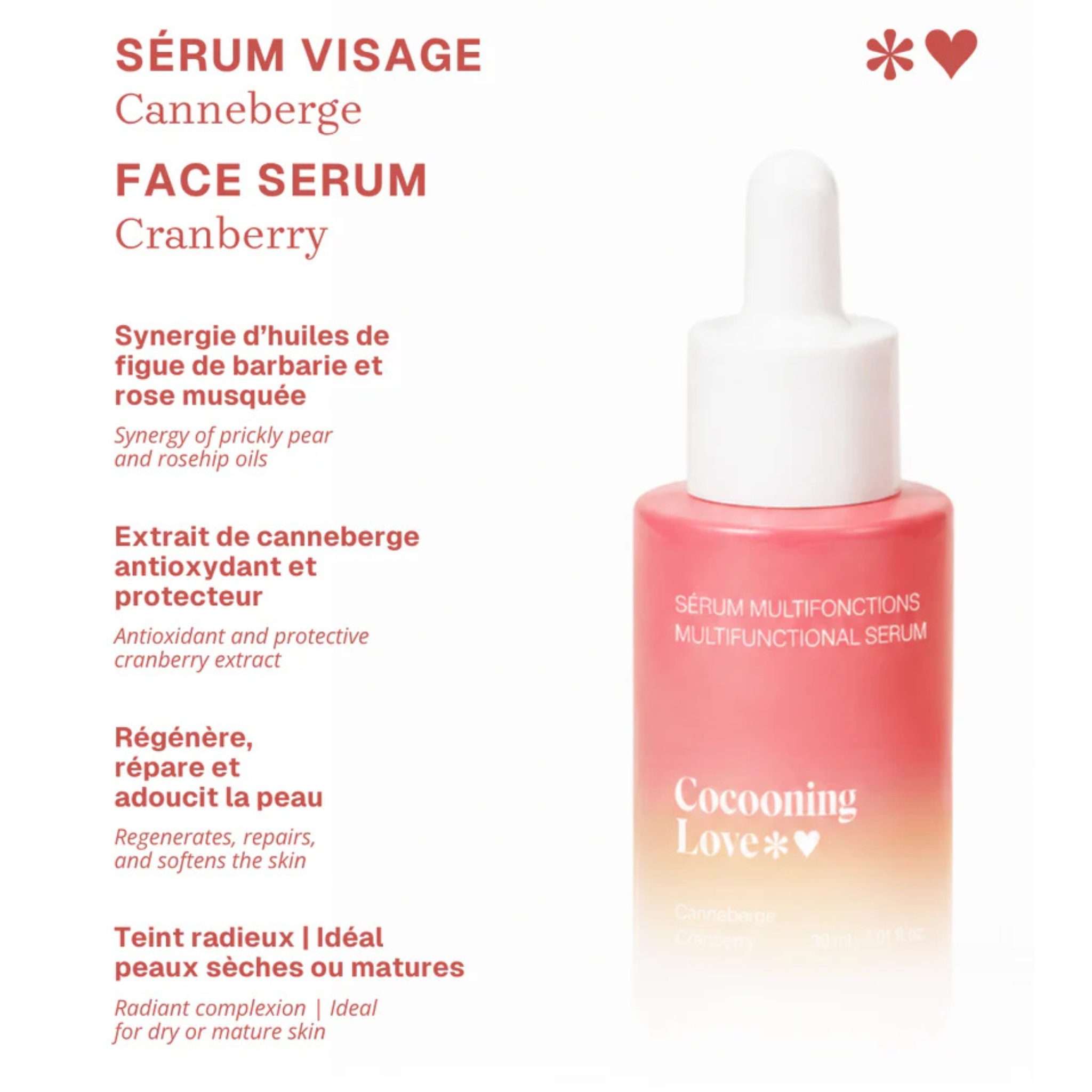 Cocooning Love. Sérum Visage Peaux Normales à Sèches Canneberge - 30 ml