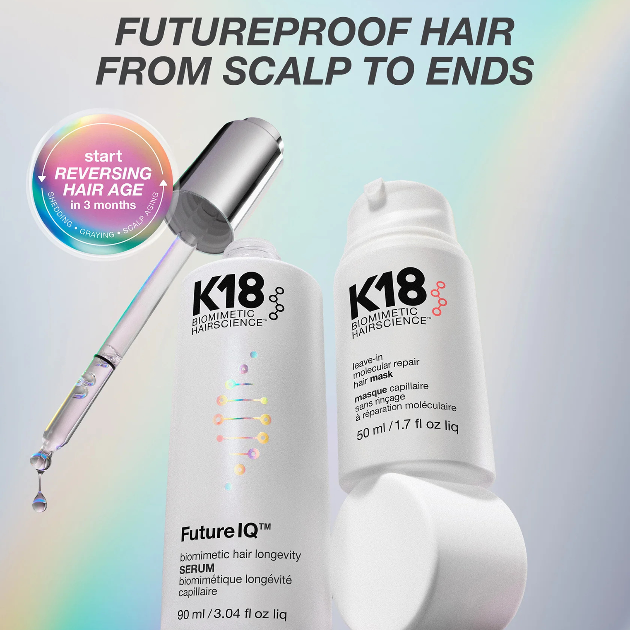 K18. Sérum Biomimétique Longévité Capillaire Future IQ - 90 ml