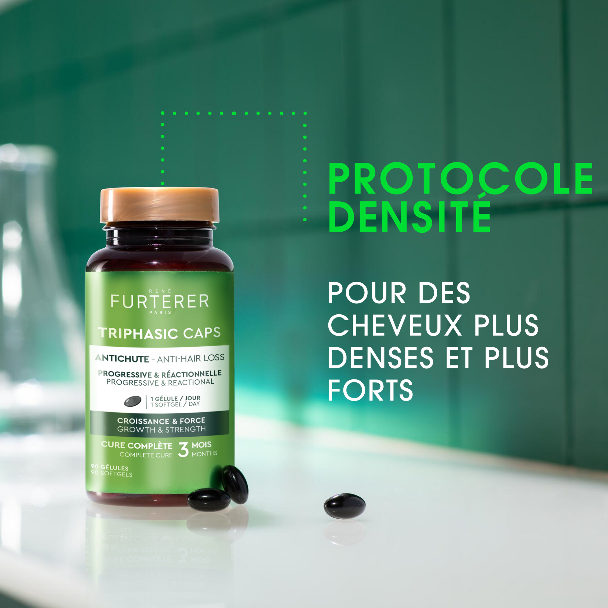 René Furterer. Triphasic Food Supplement for Progressive and Reactive Hair Loss - 90 Capsules