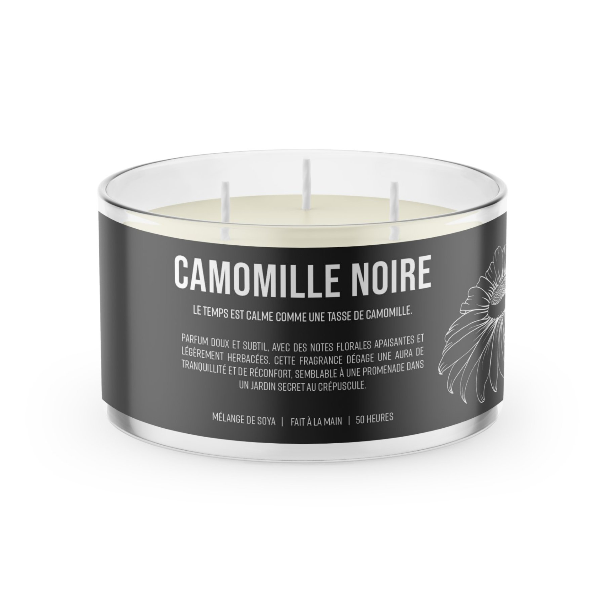 Concept C. Chandelle parfumée à 3 mèches Camomille Noire- 50 heures