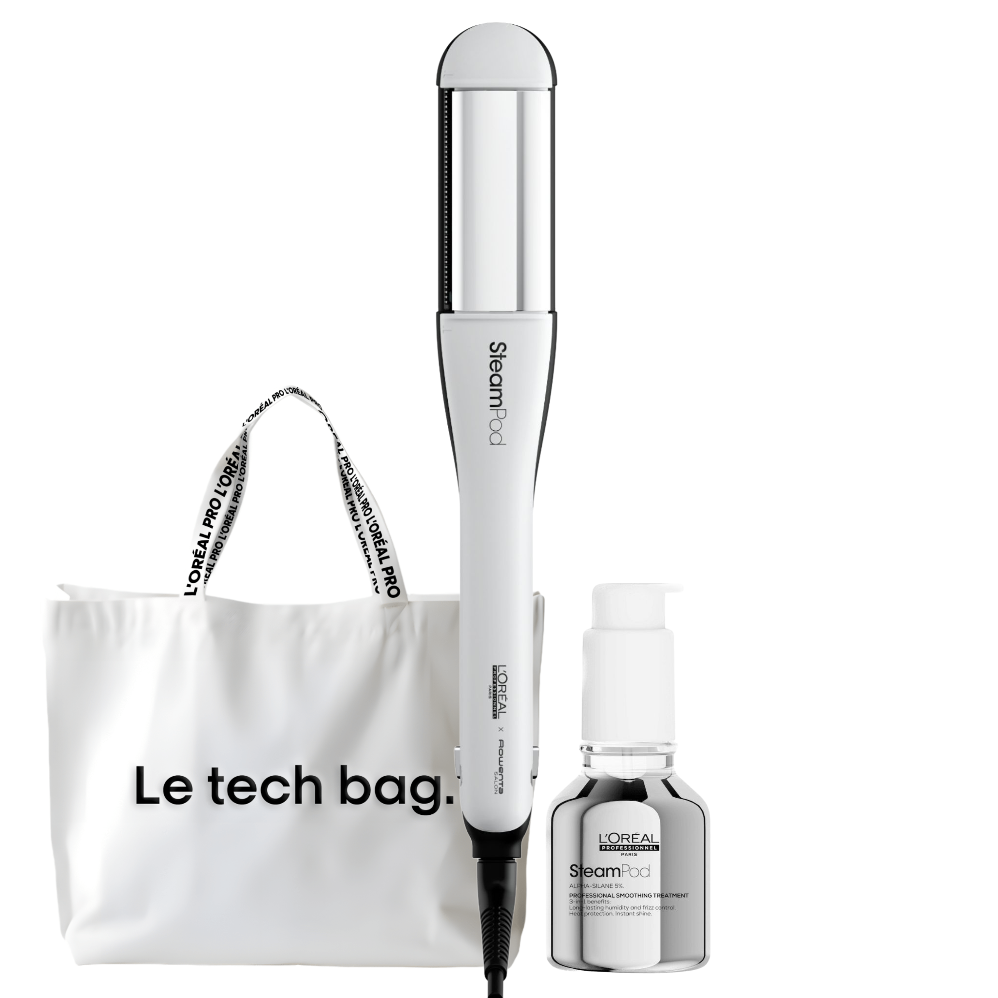 L'Oréal. Ensemble Steampod 4.0, Sérum et Tech Bag