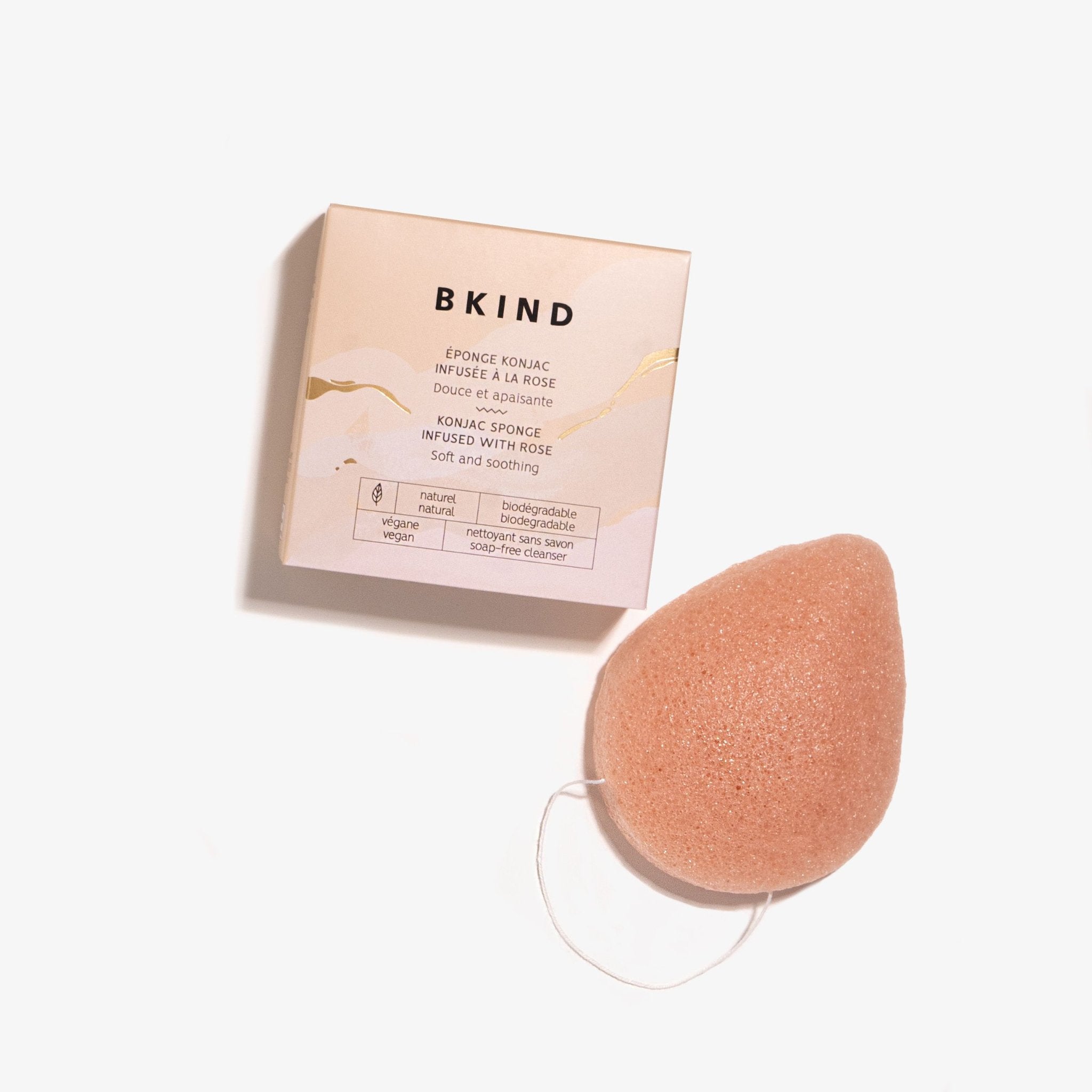 BKIND. Éponge Konjac Nettoyante - Rose Apaisante - Concept C. Shop