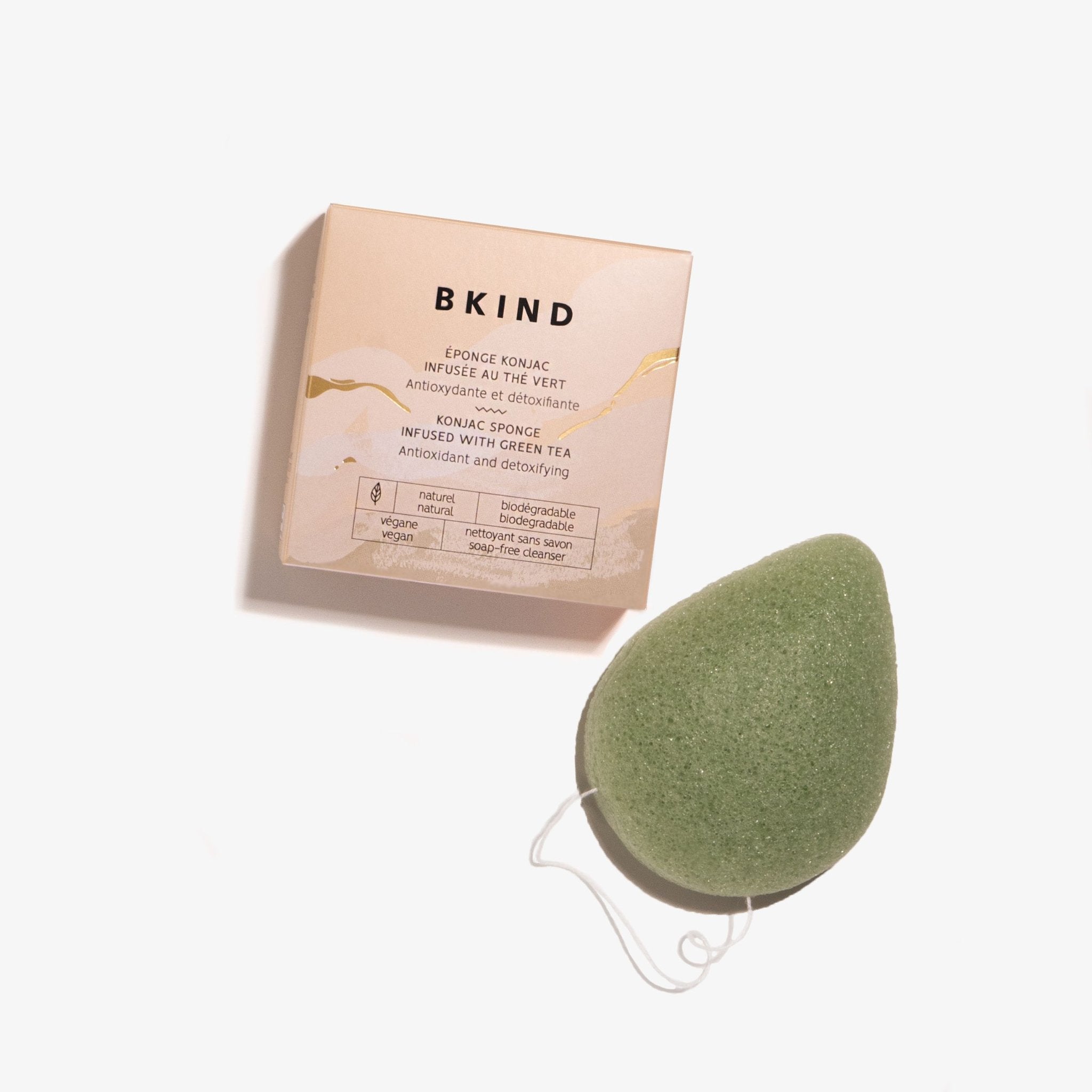 BKIND. Éponge Konjac Nettoyante - Thé Vert Antioxydant - Concept C. Shop