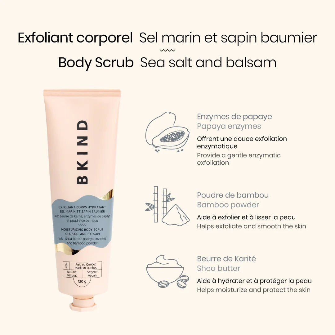 BKIND. Exfoliant Corporel Hydratant Sel Marin Et Sapin Beaumier - 120 g - Concept C. Shop