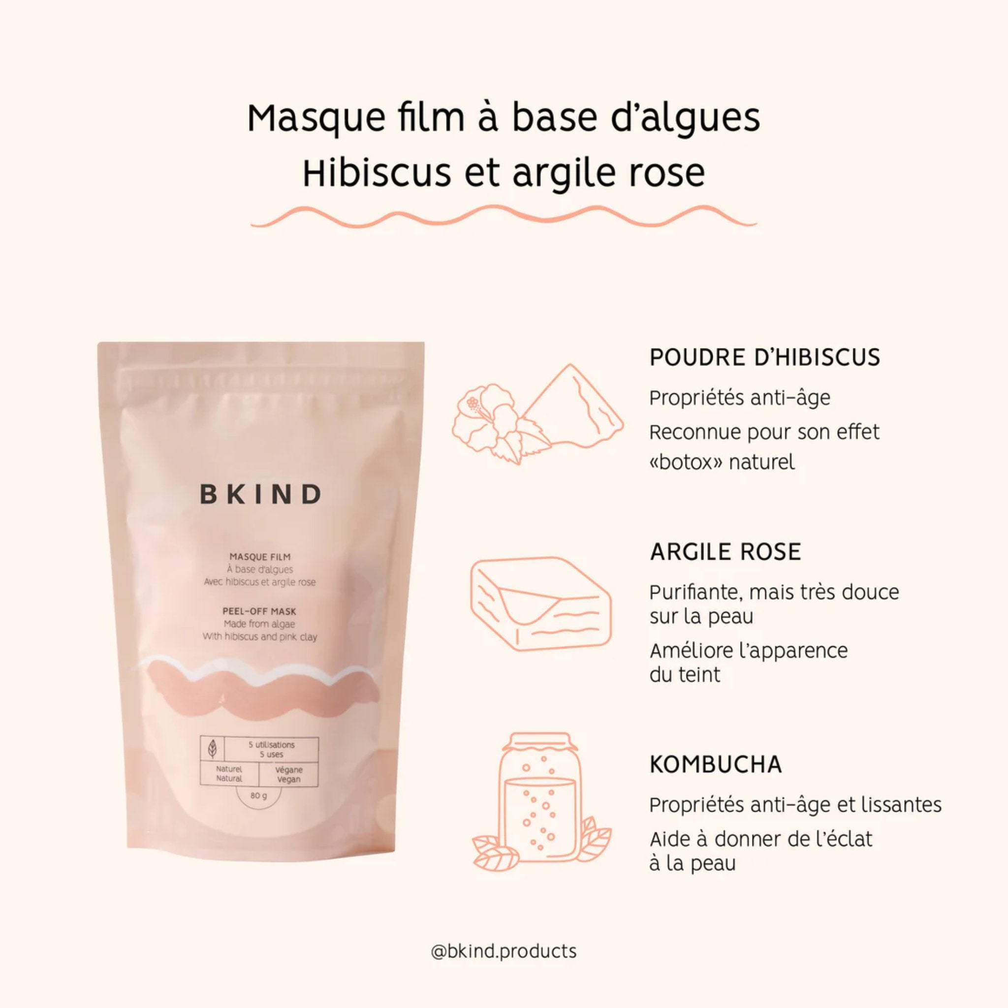 BKIND. Masque Peeling à Base d'Algues avec Hibiscus et Argile Rose - 80 g - Concept C. Shop