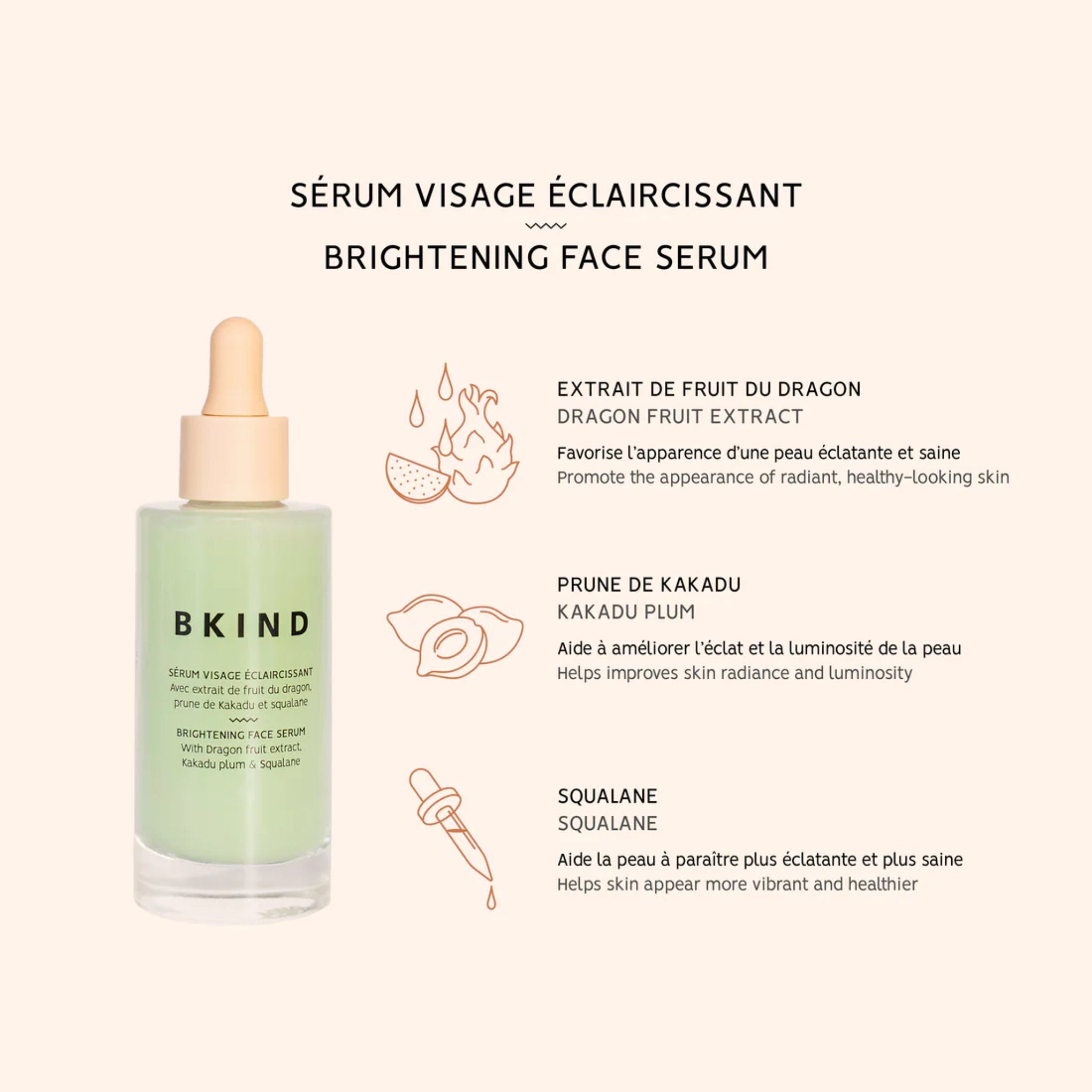 BKIND. Sérum Visage Éclaircissant Avec Vitamine C et Squalane - 48 ml - Concept C. Shop