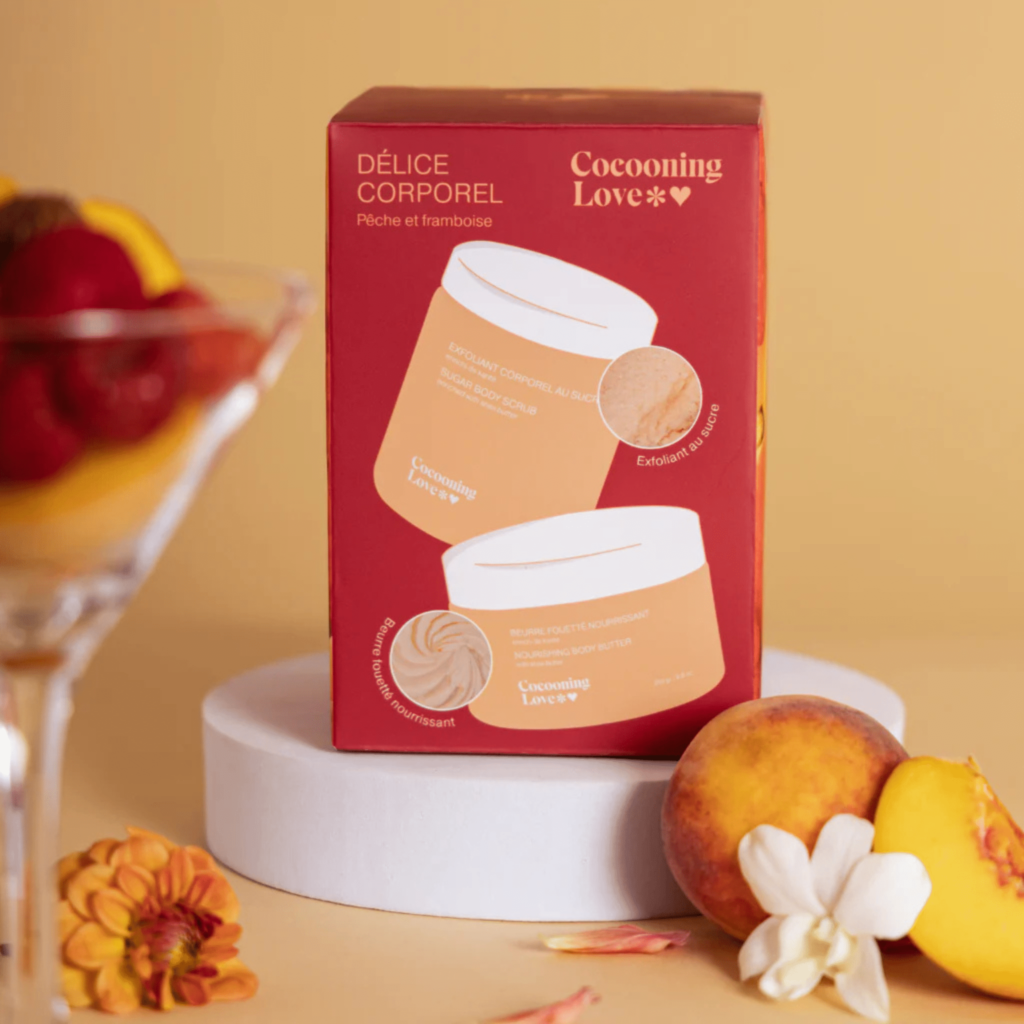 Cocooning Love. Duo pour le Corps Pêche et Framboise - Exfoliant et Beurre Fouetté - Concept C. Shop