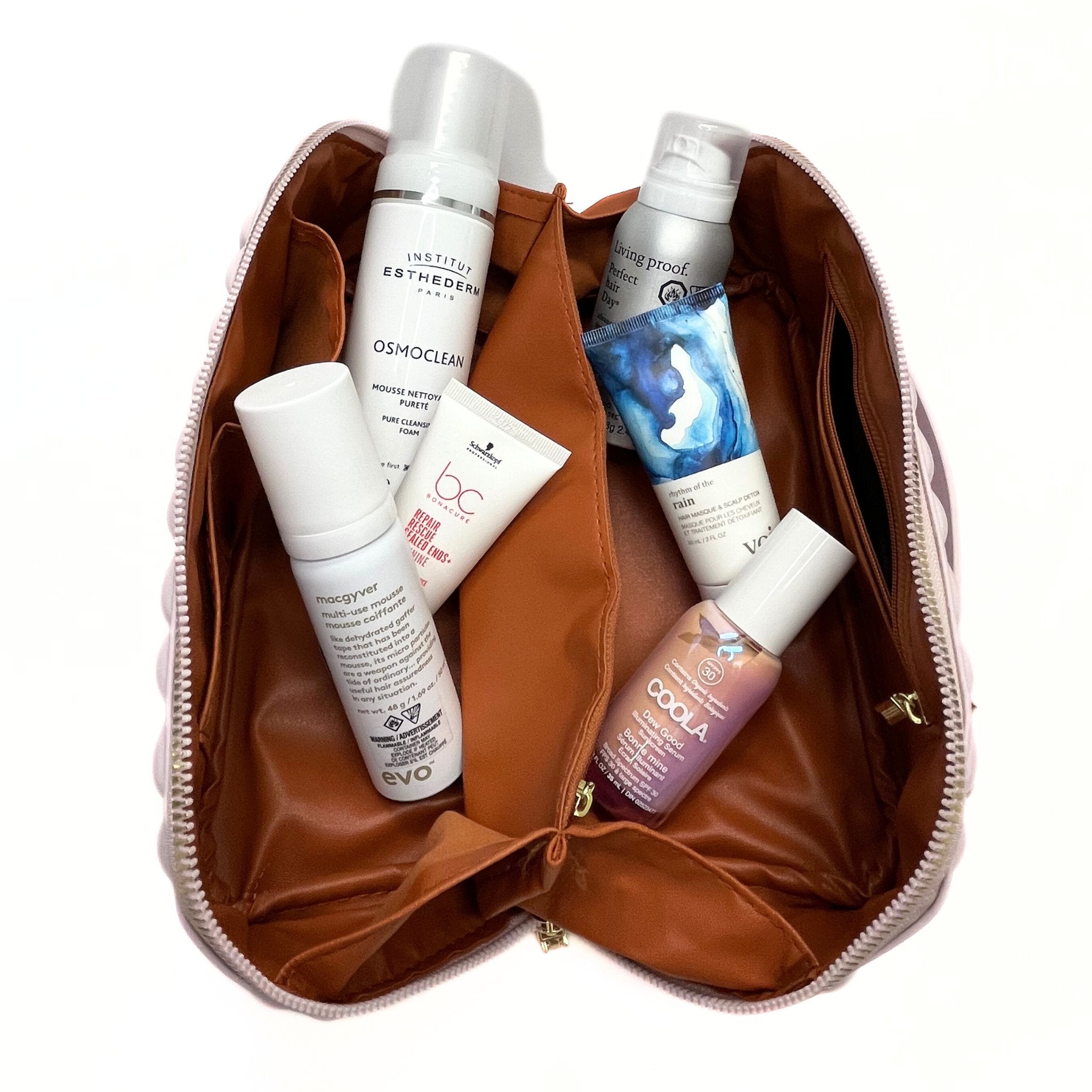 Concept C. Trousse Cosmétique Matelassée en Cuir Vegan - Rose Pâle - Concept C. Shop