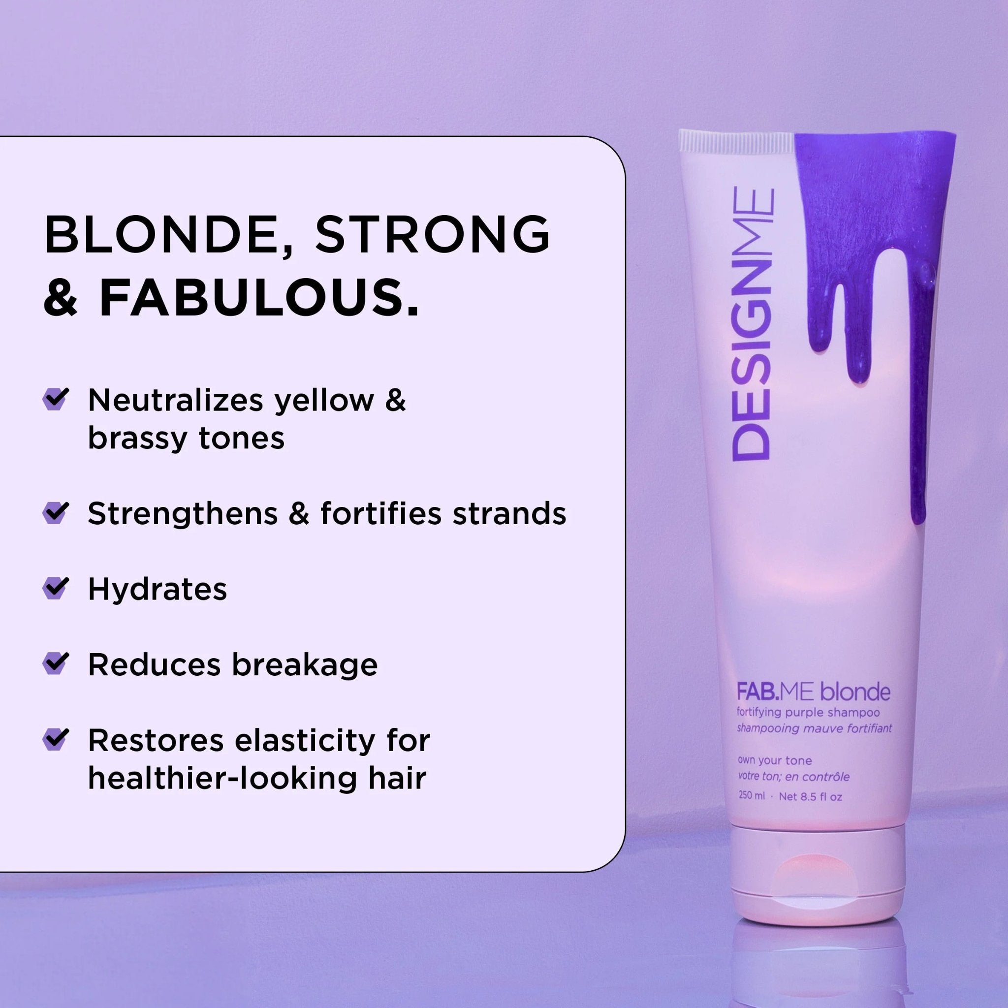 Design Me. Shampoing Mauve Fortifiant Fab.Me Blonde - 250 ml (en solde) - Concept C. Shop