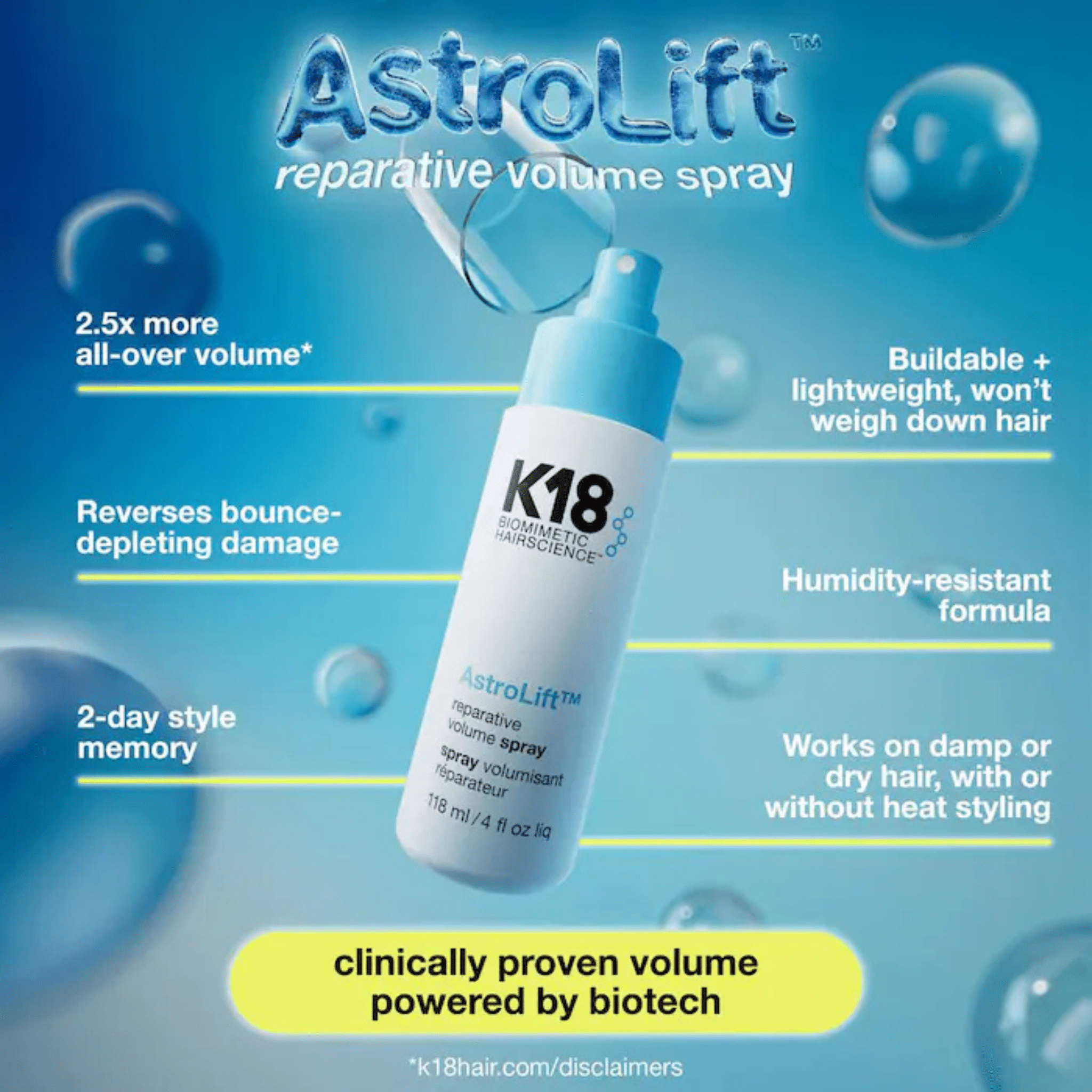 K18. Astrolift Spray Volumisant Réparateur - 118 ml - Concept C. Shop