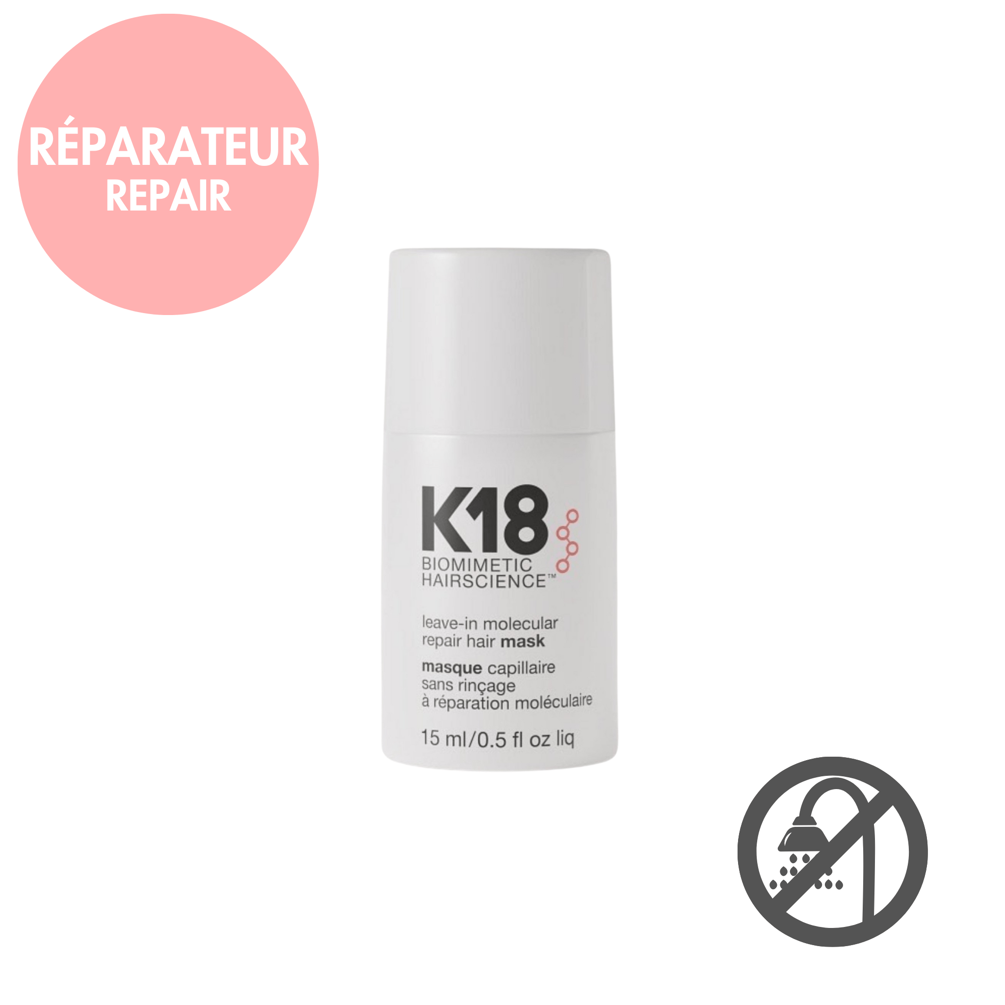 K18. Masque Sans Rinçage à Réparation Moleculaire - 15 ml - Concept C. Shop