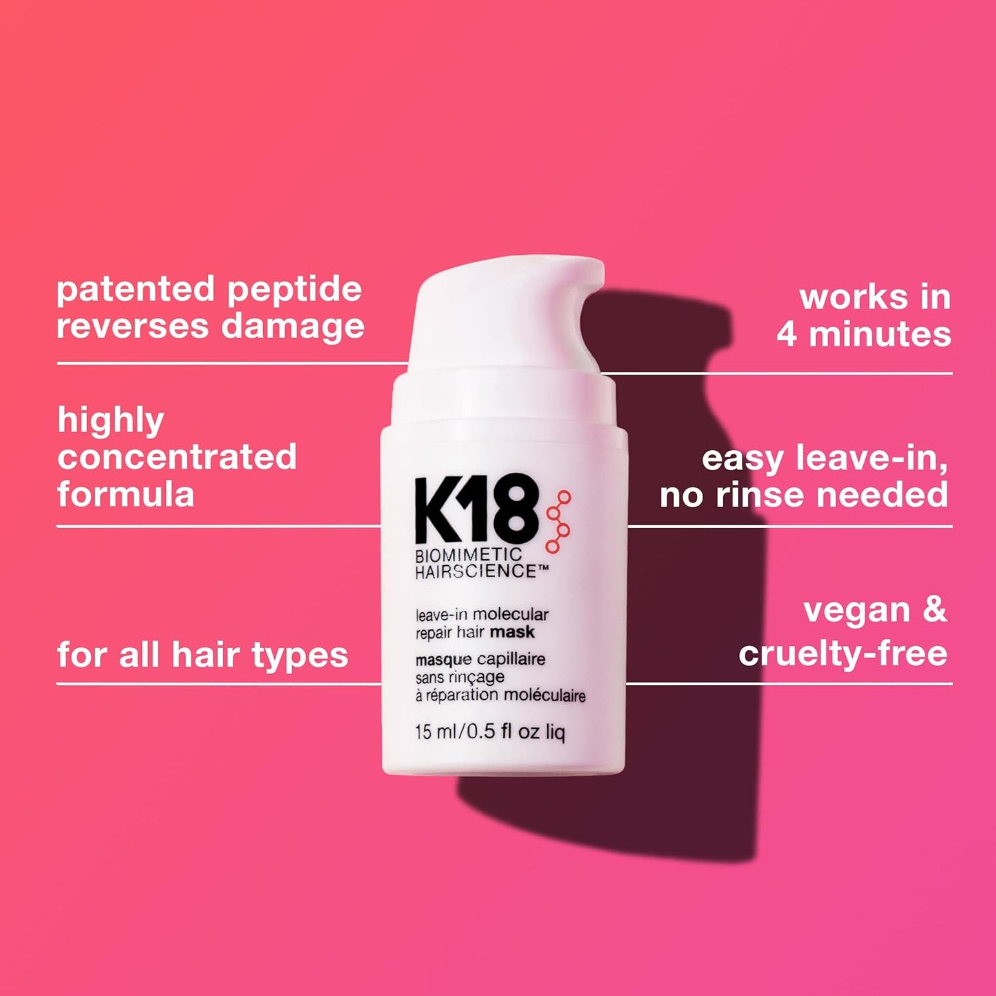 K18. Masque Sans Rinçage à Réparation Moleculaire - 15 ml - Concept C. Shop