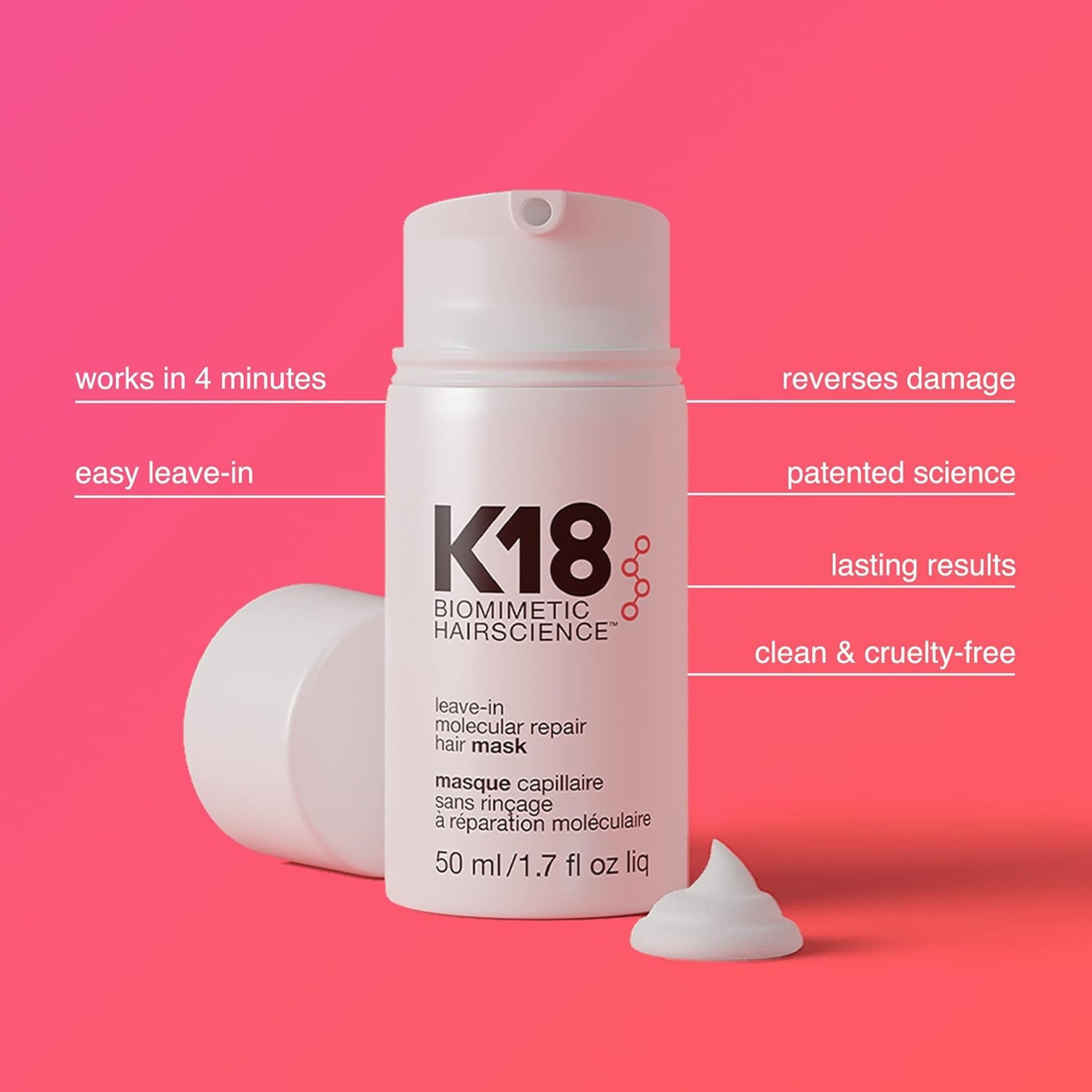 K18. Masque Sans Rinçage à Réparation Moléculaire - 50 ml - Concept C. Shop