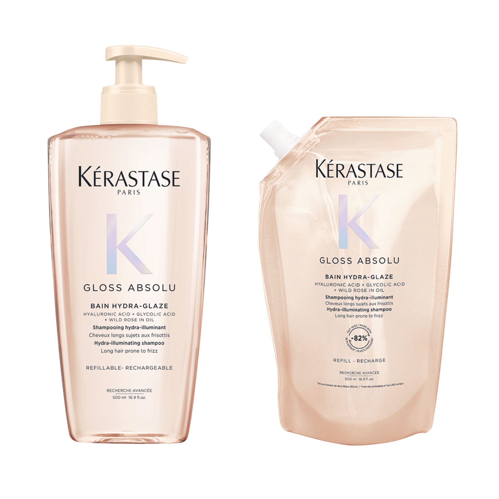 Kérastase. Gloss Absolu Bain Hydra - Glaze - Duo Recharge et Bouteille 500 ml - Concept C. Shop