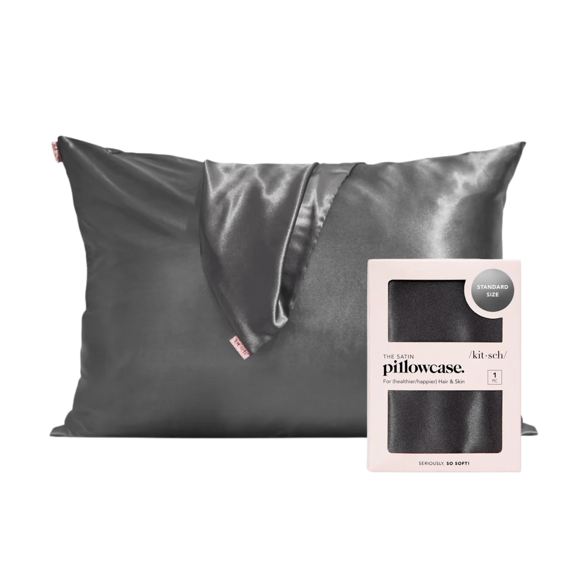 Kitsch. Taie D'Oreiller En Satin - Gris Anthracite - Concept C. Shop