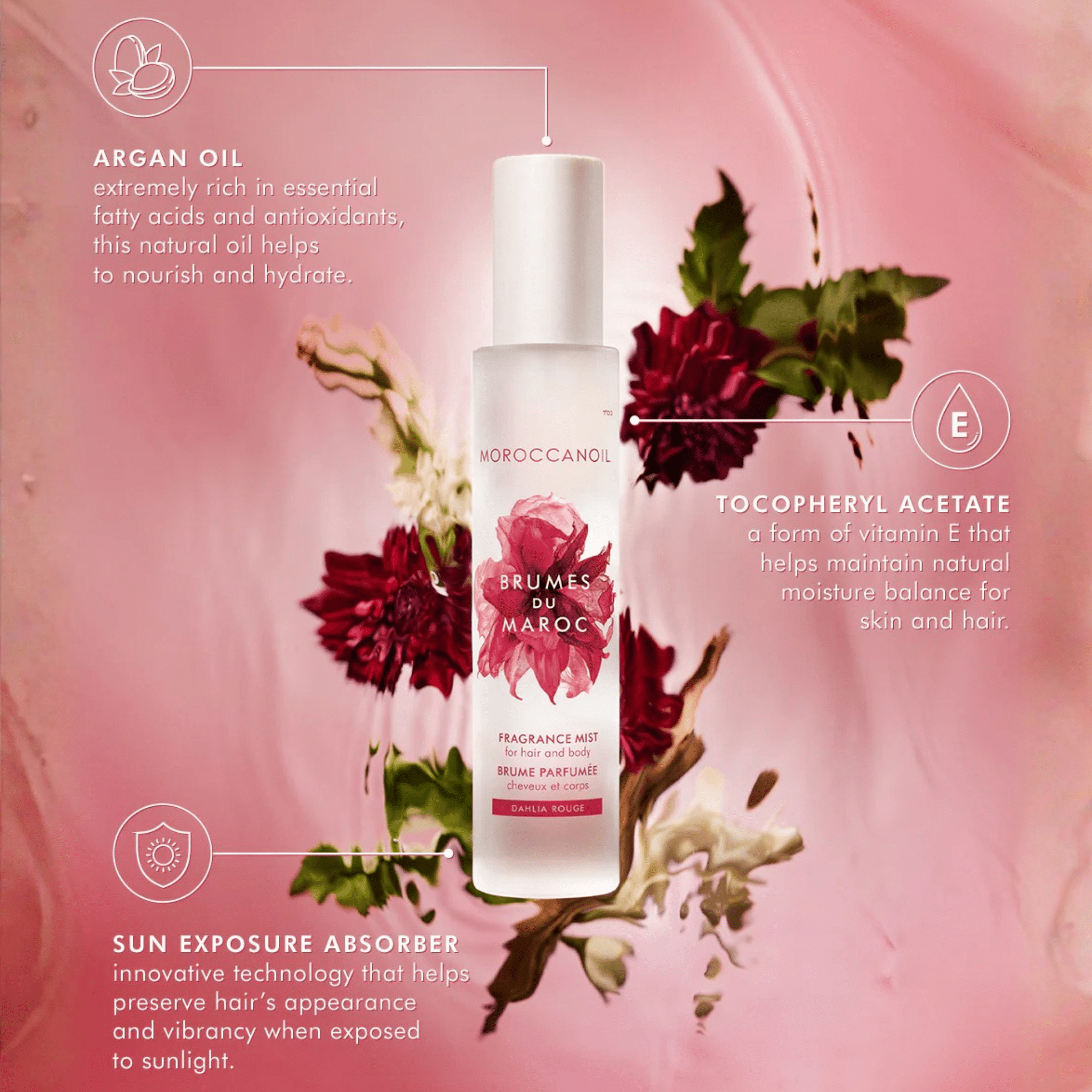 Moroccanoil. Brume Parfumée Cheveux et Corps Brumes du Maroc - Dahlia Rouge - 100 ml - Concept C. Shop