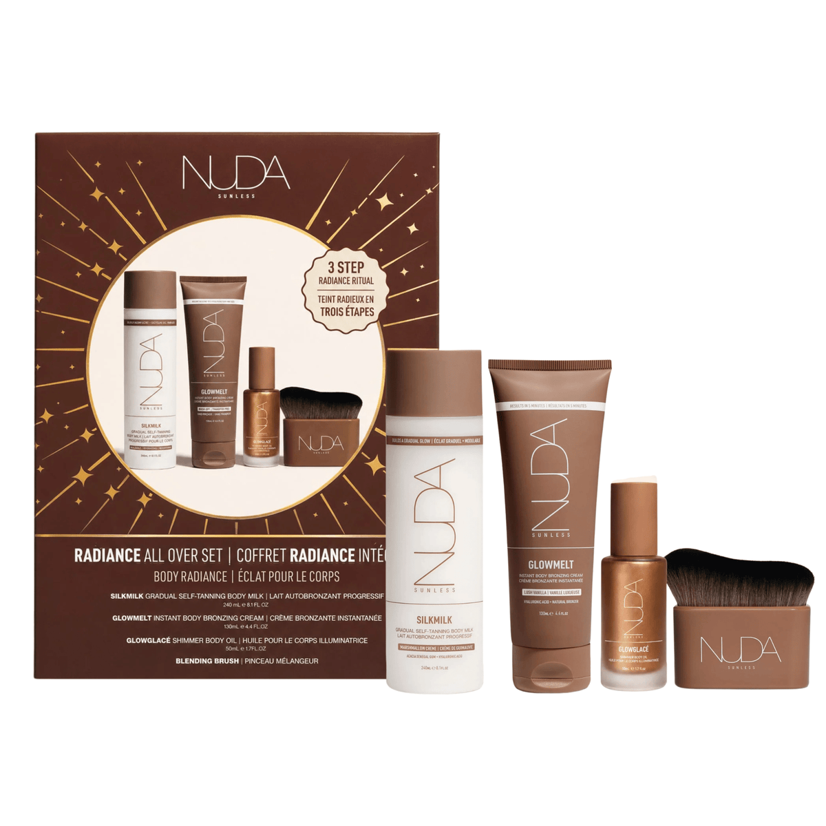 Nuda. Coffret Radiance Intégrale - Silkmilk, Glowmelt, Glowglacé et Pinceau - Concept C. Shop