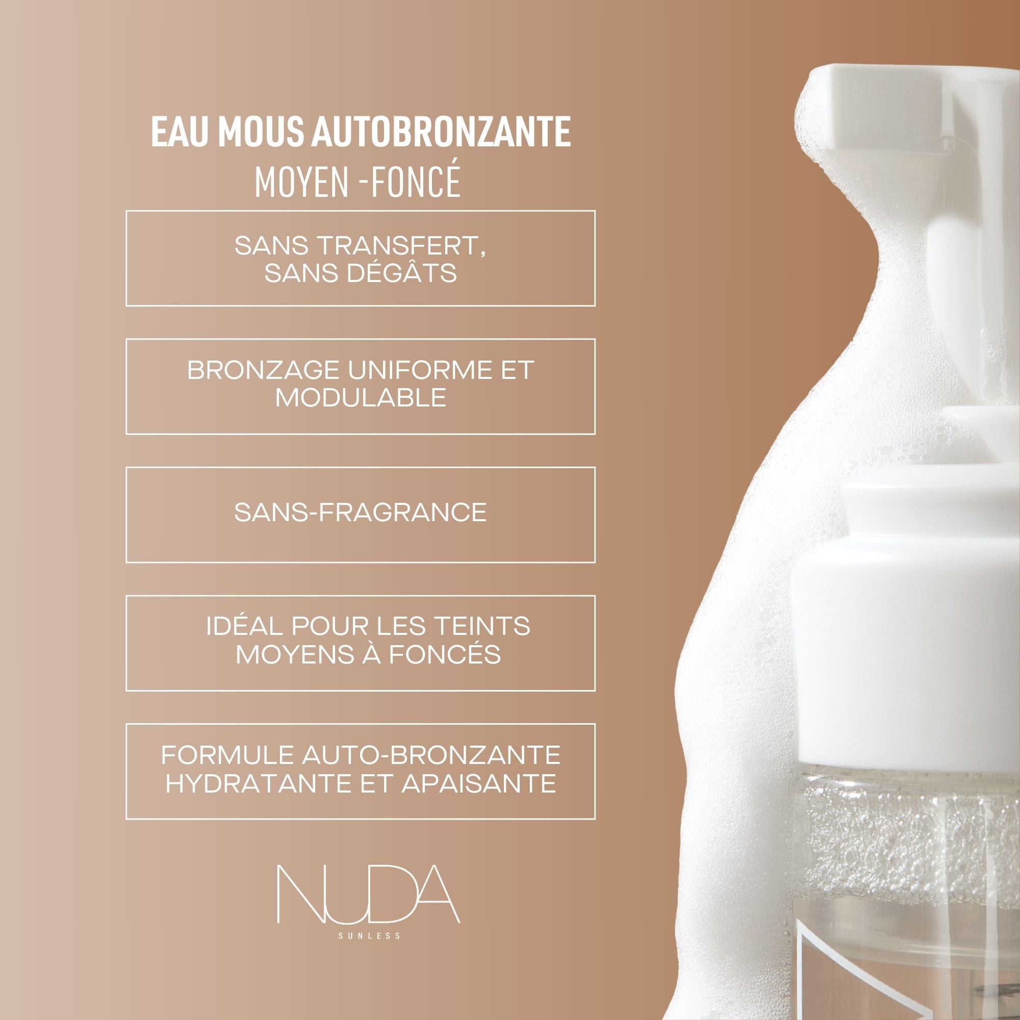 Nuda. Eau Mousse Autobronzante - Moyen À Foncé - 190 ml - Concept C. Shop