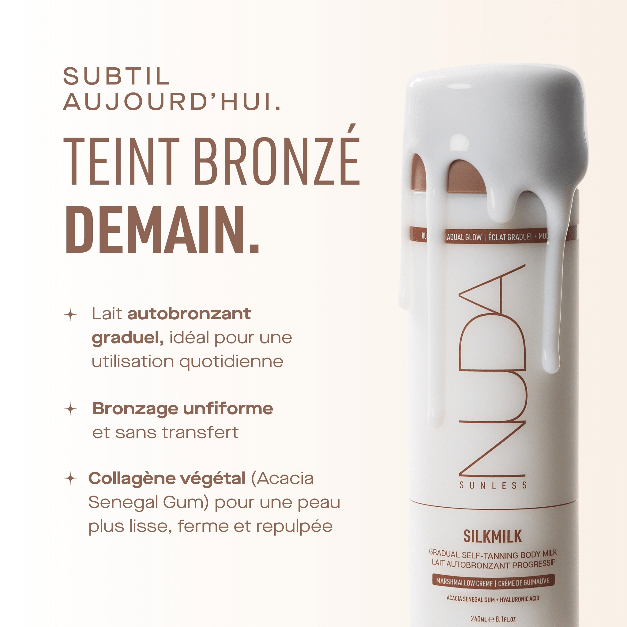 Nuda. Lait Autobronzant Graduel Silk Milk - 240 ml - Concept C. Shop