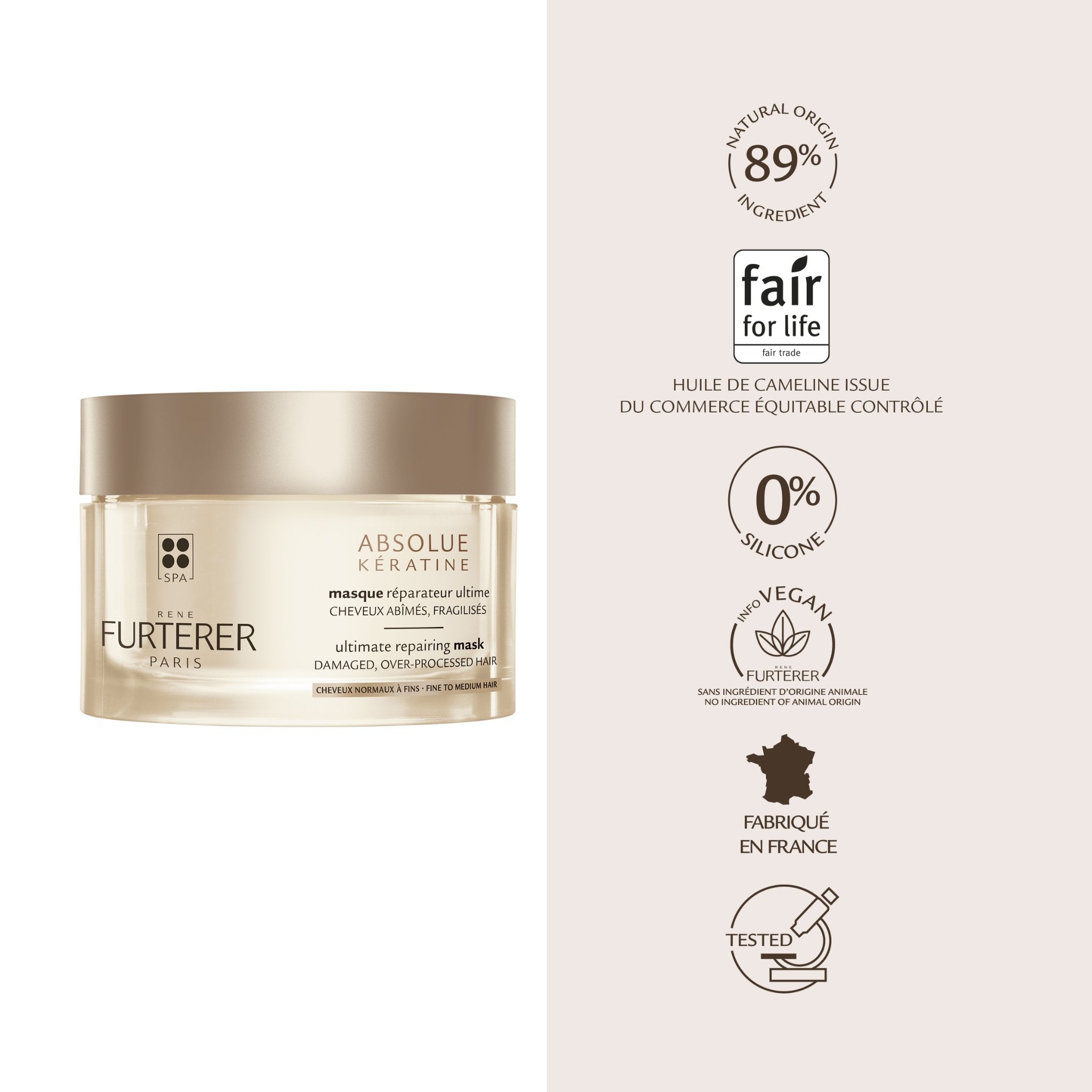 René Furterer. Absolue Kératine Masque Réparateur Ultime Cheveux Normaux à Fins - 200 ml - Concept C. Shop